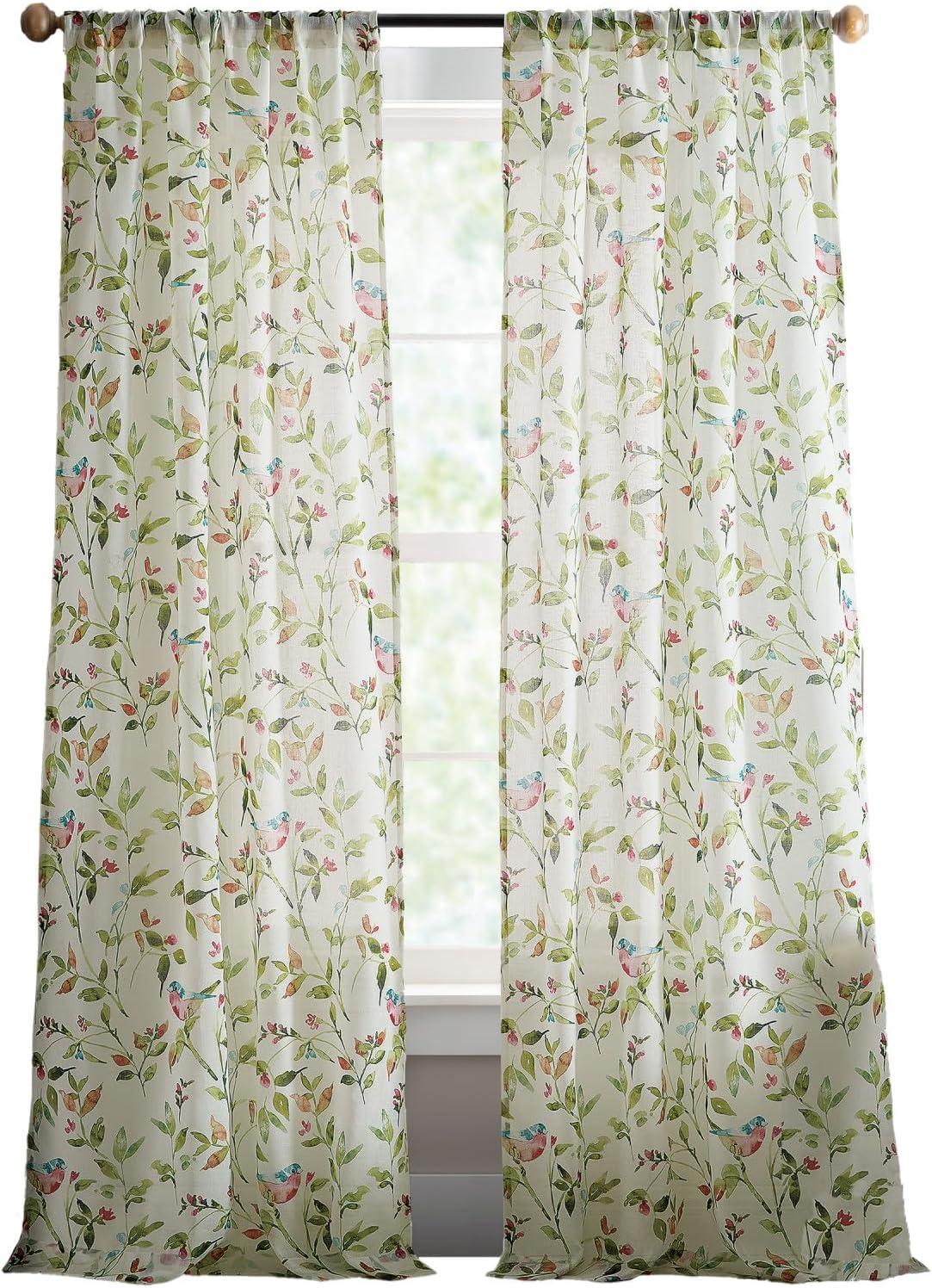 imageMartha Stewart Sheer Curtains Floral Botanical Kensington Flower Garden Rod Pocket Window Curtain Panel Pair 95quot Multi PinkMulti Pink