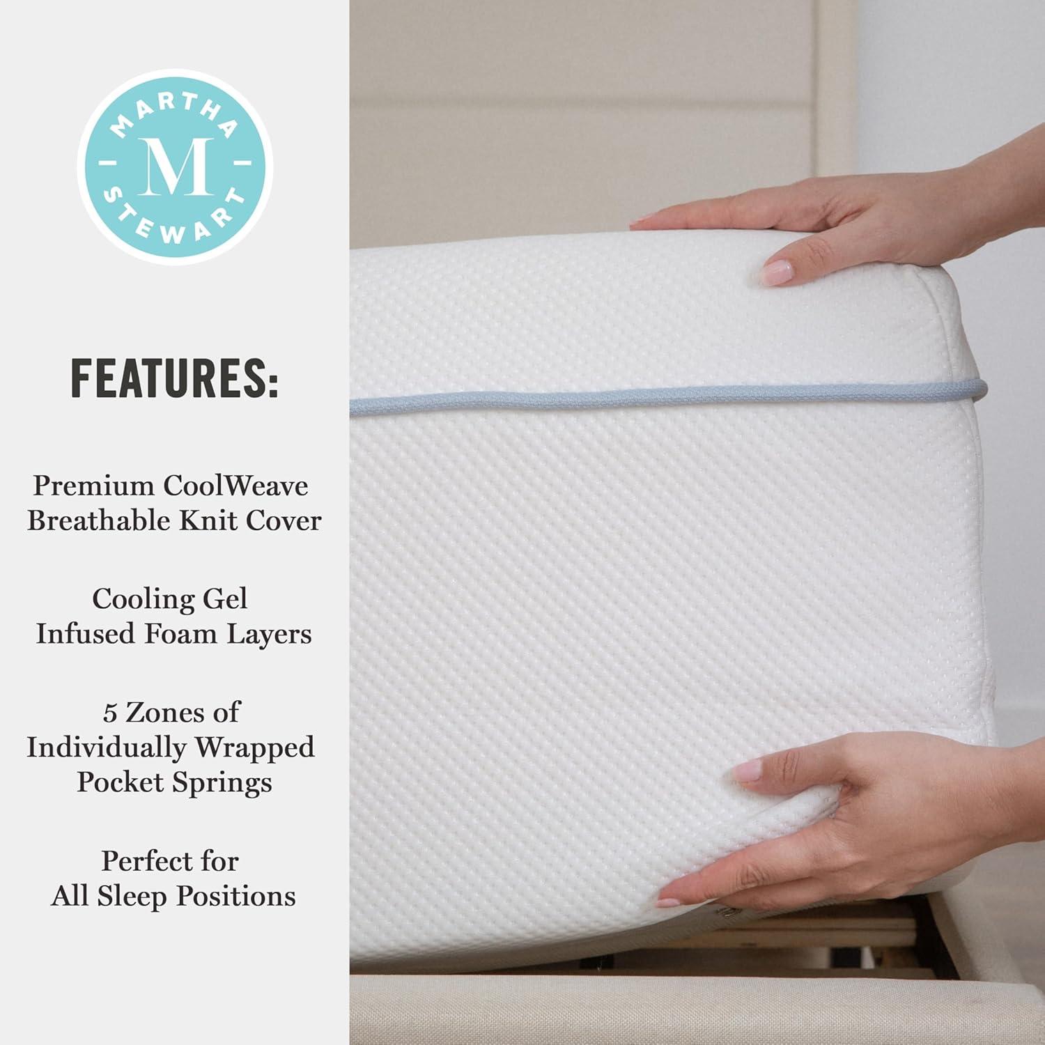 imageMartha Stewart SleepComplete King Mattress in a Box Firm Pocket Spring and Foam Hybrid Mattress DualAction Cooling 5Way Zoning Coolweave Cover 12 quot WhiteTwin