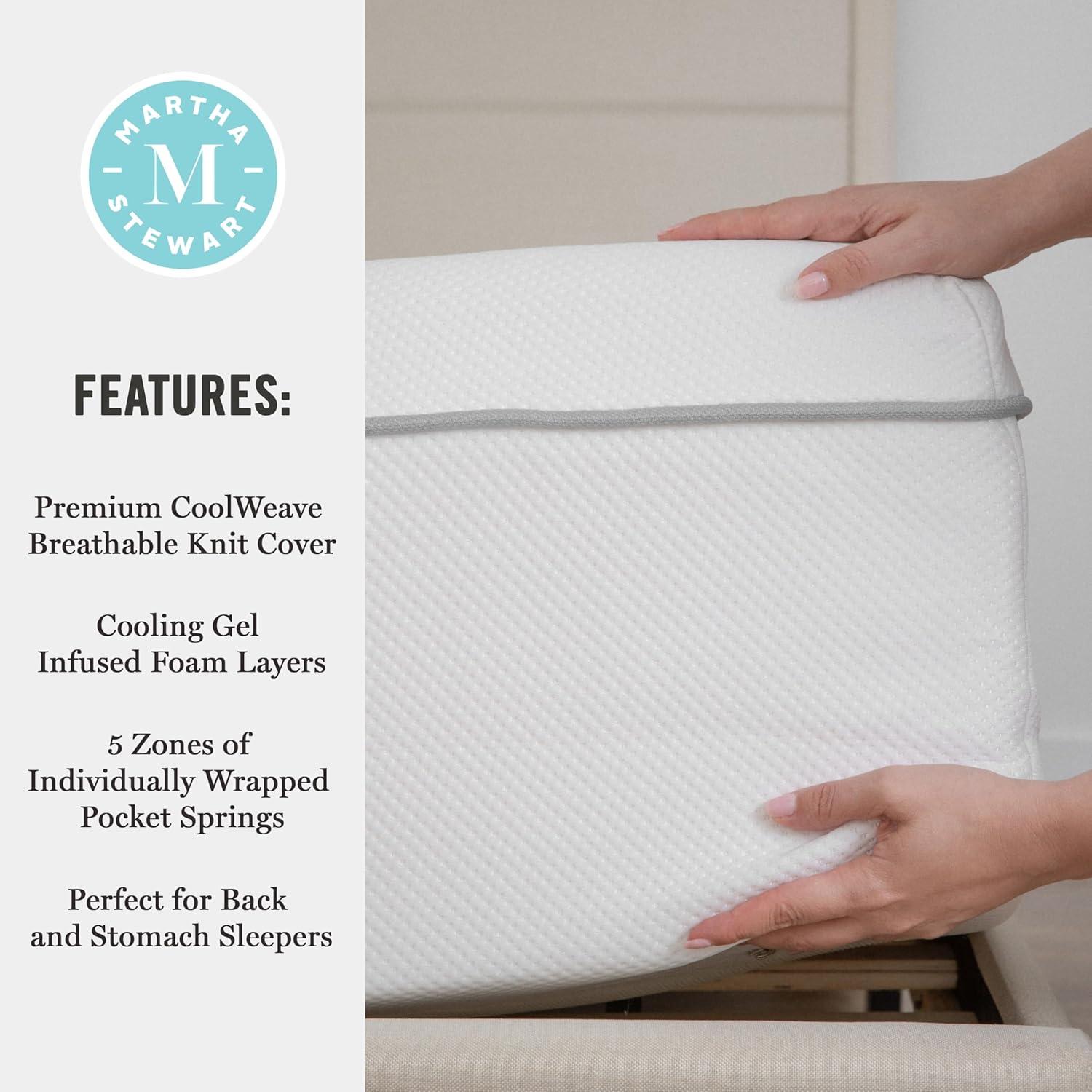 imageMartha Stewart SleepComplete King Mattress in a Box Firm Pocket Spring and Foam Hybrid Mattress DualAction Cooling 5Way Zoning Coolweave Cover 12 quot WhiteKing