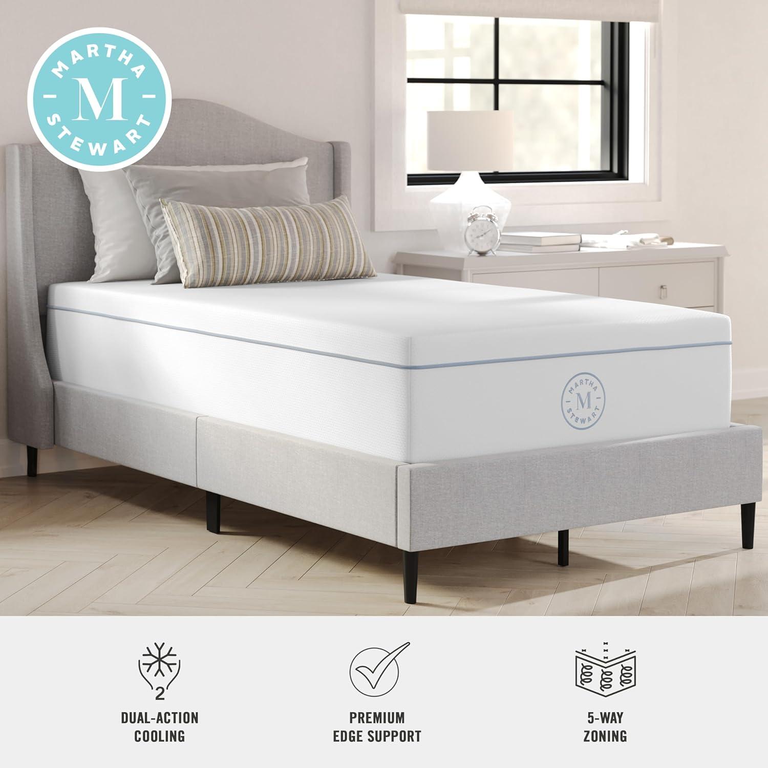 imageMartha Stewart SleepComplete King Mattress in a Box Firm Pocket Spring and Foam Hybrid Mattress DualAction Cooling 5Way Zoning Coolweave Cover 12 quot WhiteTwin