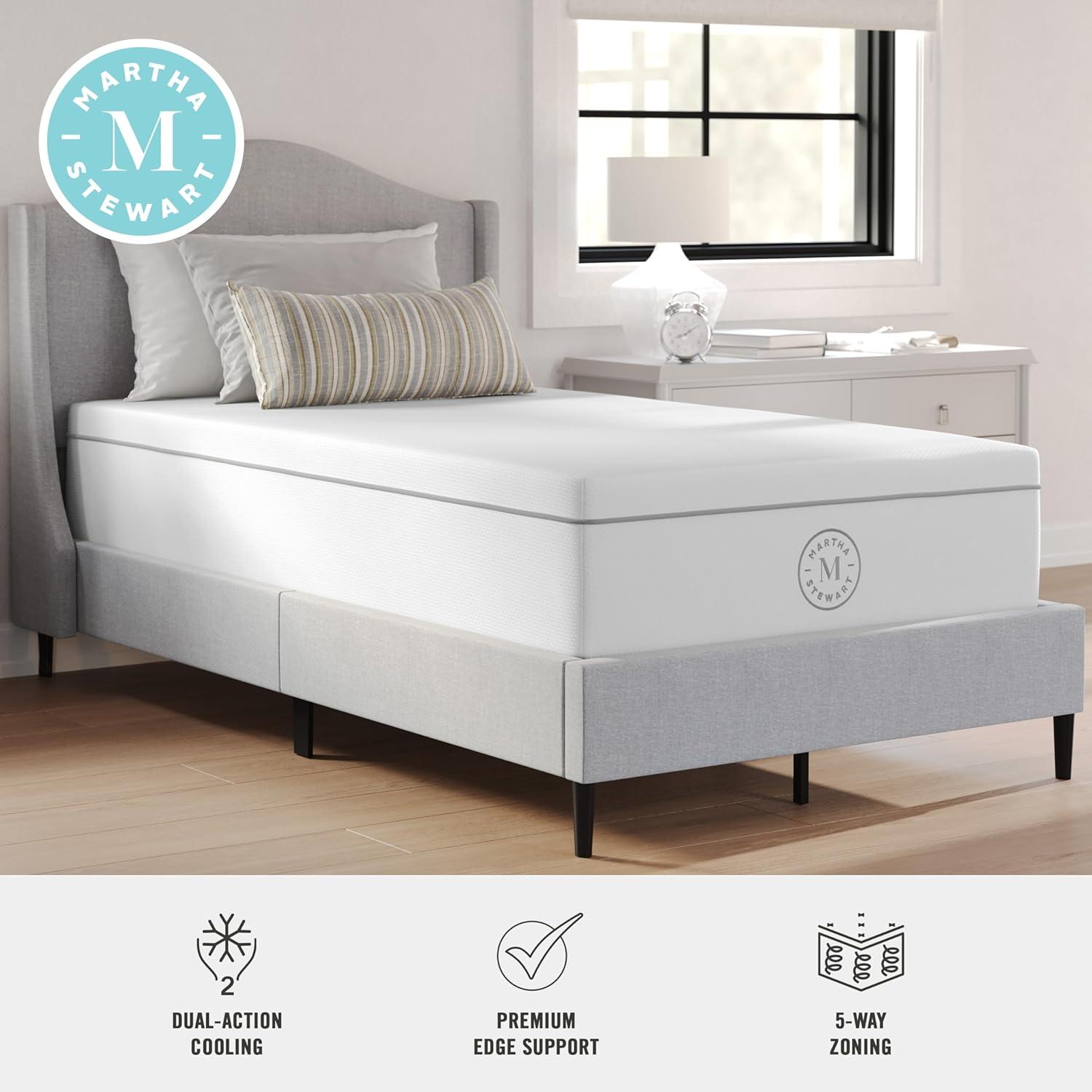 imageMartha Stewart SleepComplete King Mattress in a Box Firm Pocket Spring and Foam Hybrid Mattress DualAction Cooling 5Way Zoning Coolweave Cover 12 quot WhiteTwin