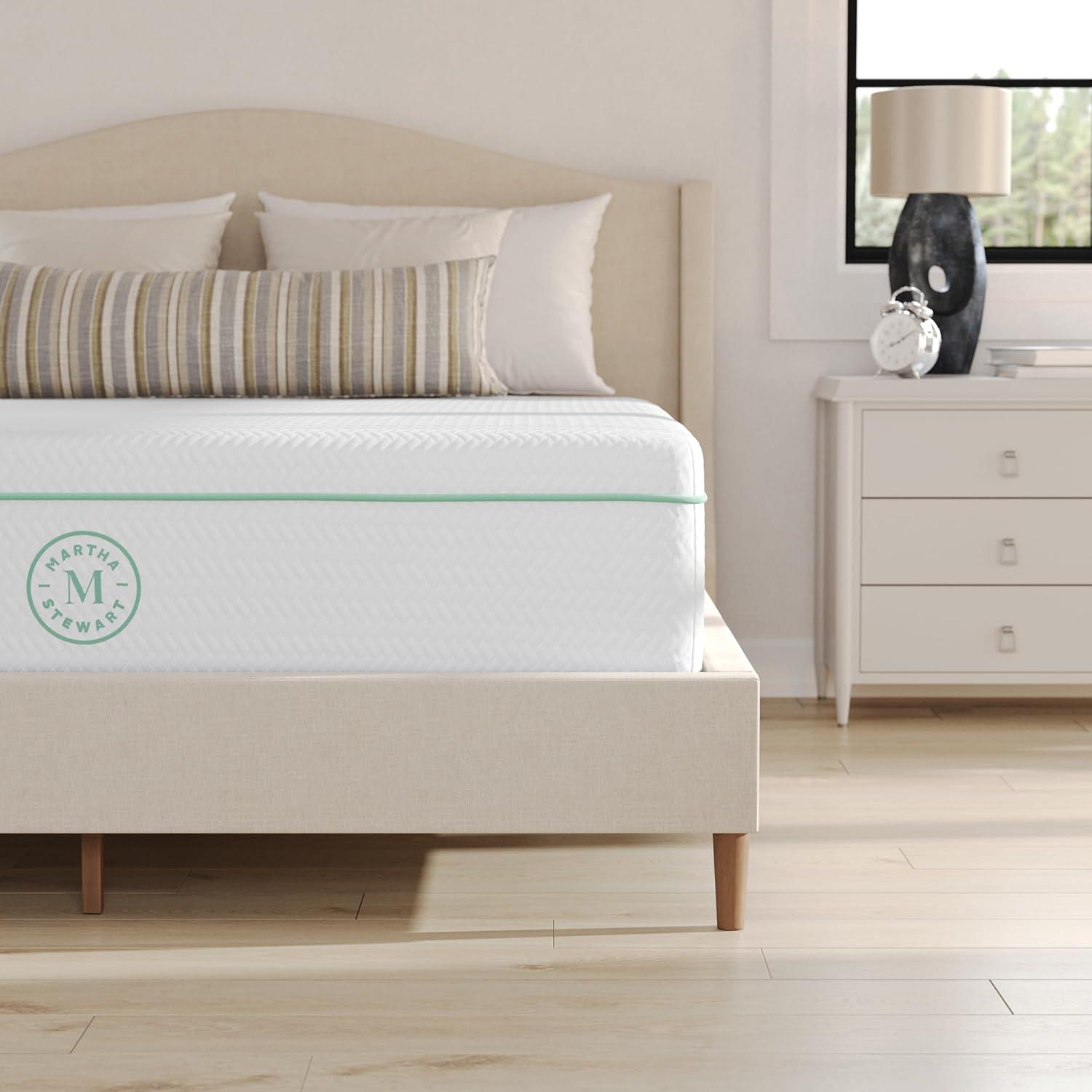 imageMartha Stewart SleepComplete Queen Mattress in a Box MediumFirm TripleAction Cooling Gel Memory Foam Mattress Removable Coolweave Jacquard Cover 12quot WhiteQueen