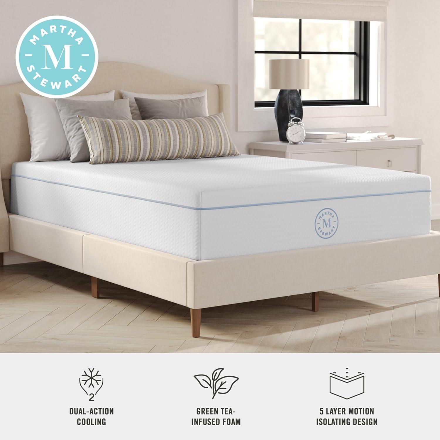 imageMartha Stewart SleepComplete Queen Mattress in a Box MediumFirm TripleAction Cooling Gel Memory Foam Mattress Removable Coolweave Jacquard Cover 12quot WhiteFull