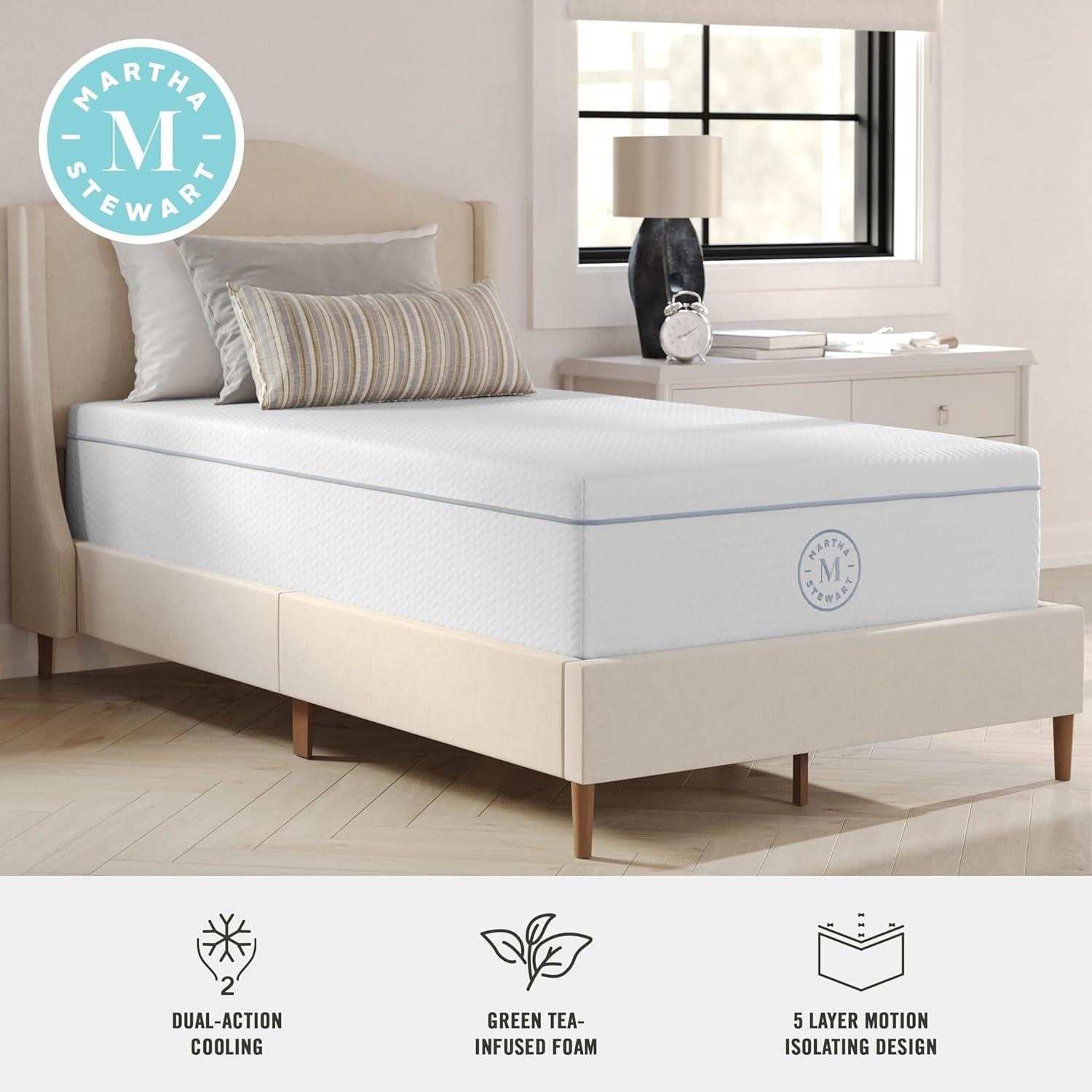 imageMartha Stewart SleepComplete Queen Mattress in a Box MediumFirm TripleAction Cooling Gel Memory Foam Mattress Removable Coolweave Jacquard Cover 12quot WhiteTwin