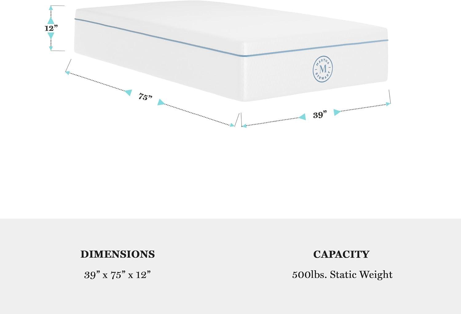 imageMartha Stewart SleepComplete Queen Mattress in a Box MediumFirm TripleAction Cooling Gel Memory Foam Mattress Removable Coolweave Jacquard Cover 12quot WhiteTwin