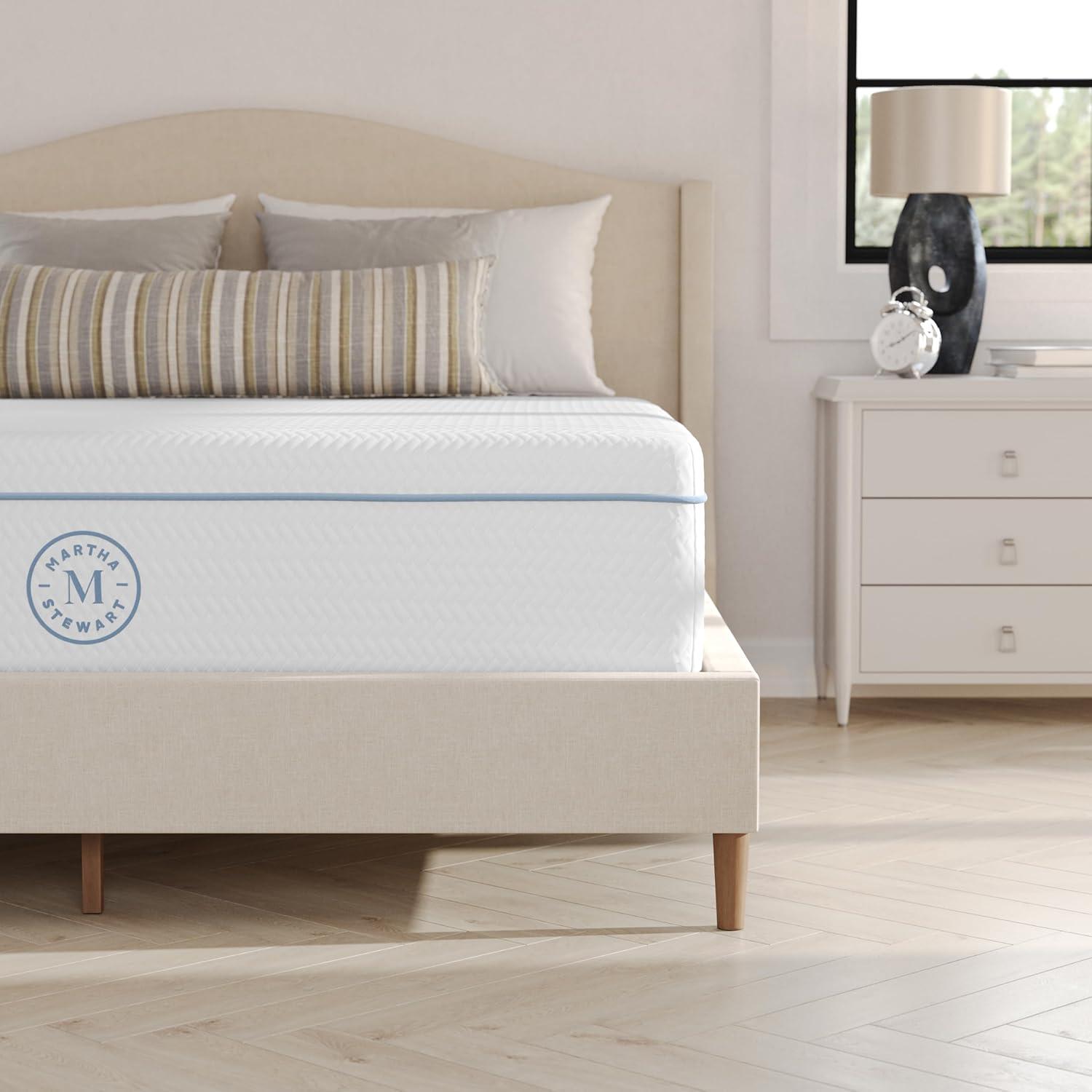 imageMartha Stewart SleepComplete Queen Mattress in a Box MediumFirm TripleAction Cooling Gel Memory Foam Mattress Removable Coolweave Jacquard Cover 12quot WhiteQueen