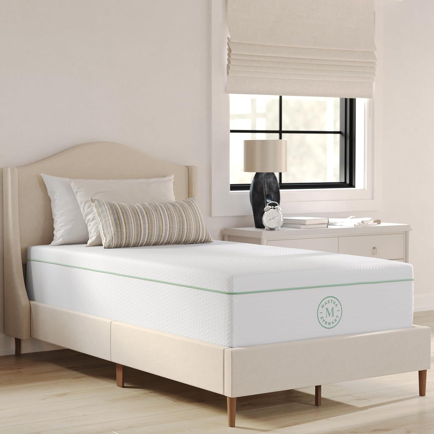 imageMartha Stewart SleepComplete Queen Mattress in a Box MediumFirm TripleAction Cooling Gel Memory Foam Mattress Removable Coolweave Jacquard Cover 12quot WhiteTwin