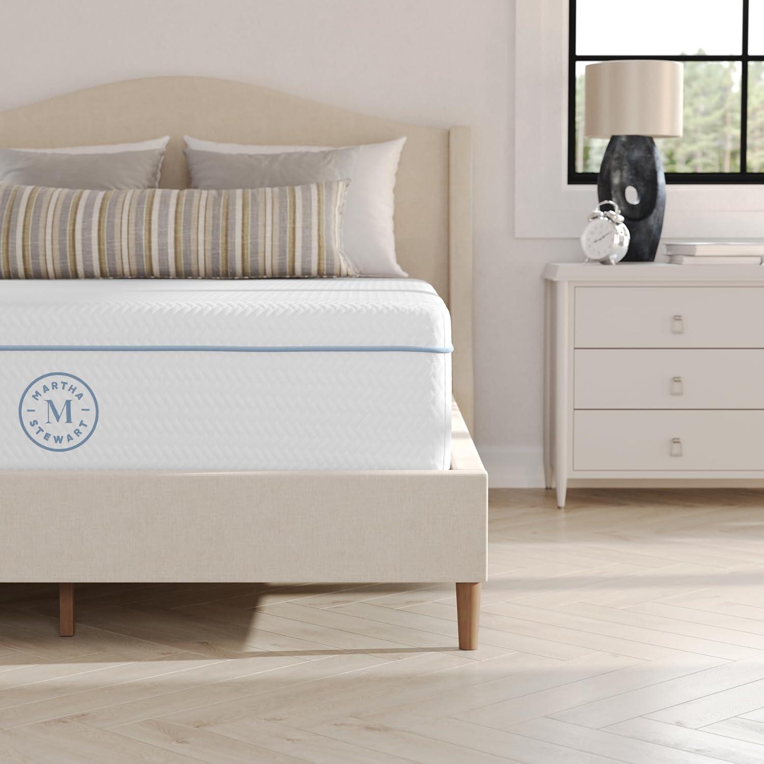 imageMartha Stewart SleepComplete Queen Mattress in a Box MediumFirm TripleAction Cooling Gel Memory Foam Mattress Removable Coolweave Jacquard Cover 12quot WhiteFull