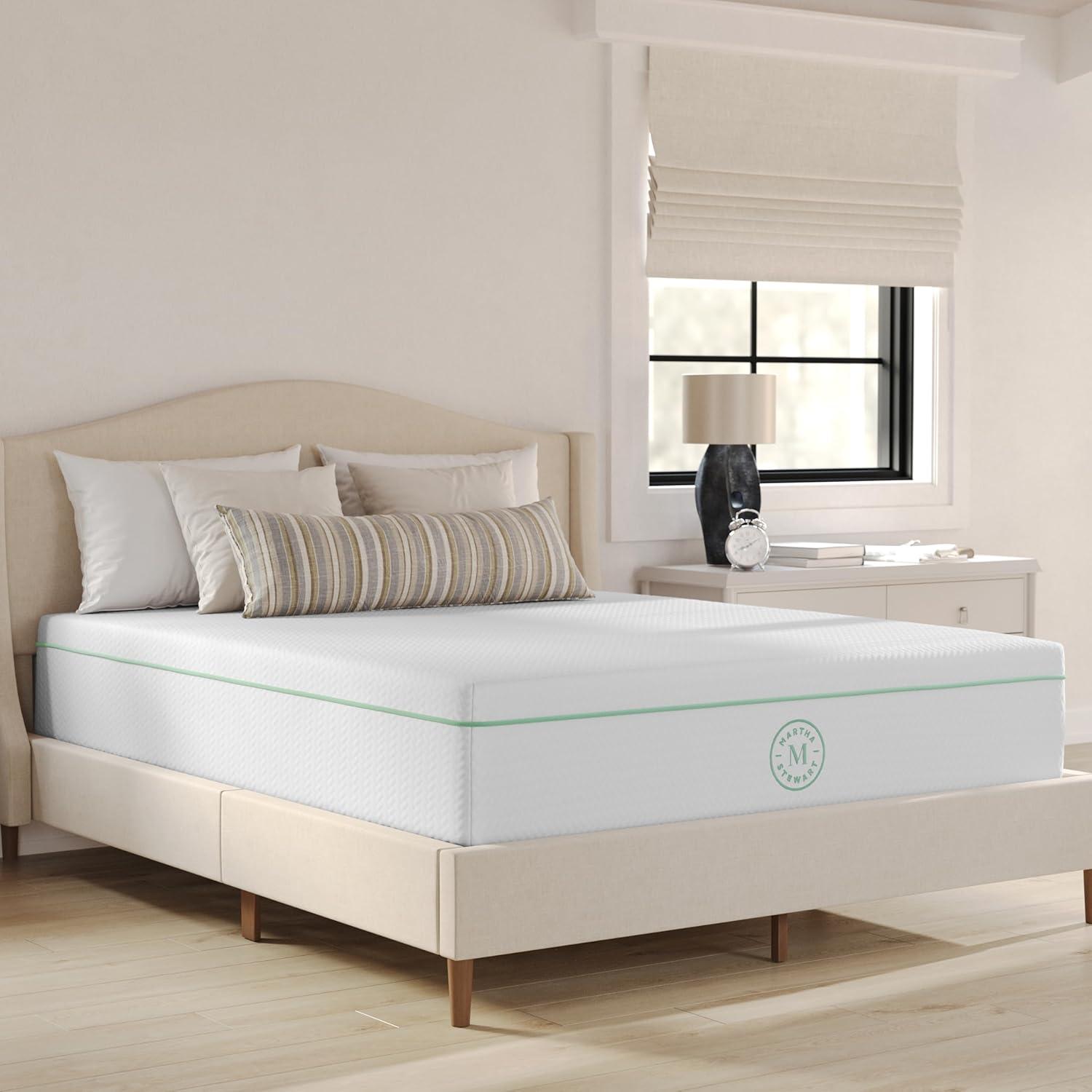 imageMartha Stewart SleepComplete Queen Mattress in a Box MediumFirm TripleAction Cooling Gel Memory Foam Mattress Removable Coolweave Jacquard Cover 12quot WhiteQueen