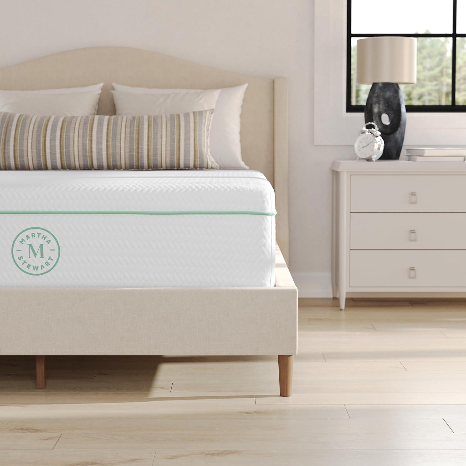 imageMartha Stewart SleepComplete Queen Mattress in a Box MediumFirm TripleAction Cooling Gel Memory Foam Mattress Removable Coolweave Jacquard Cover 12quot WhiteFull
