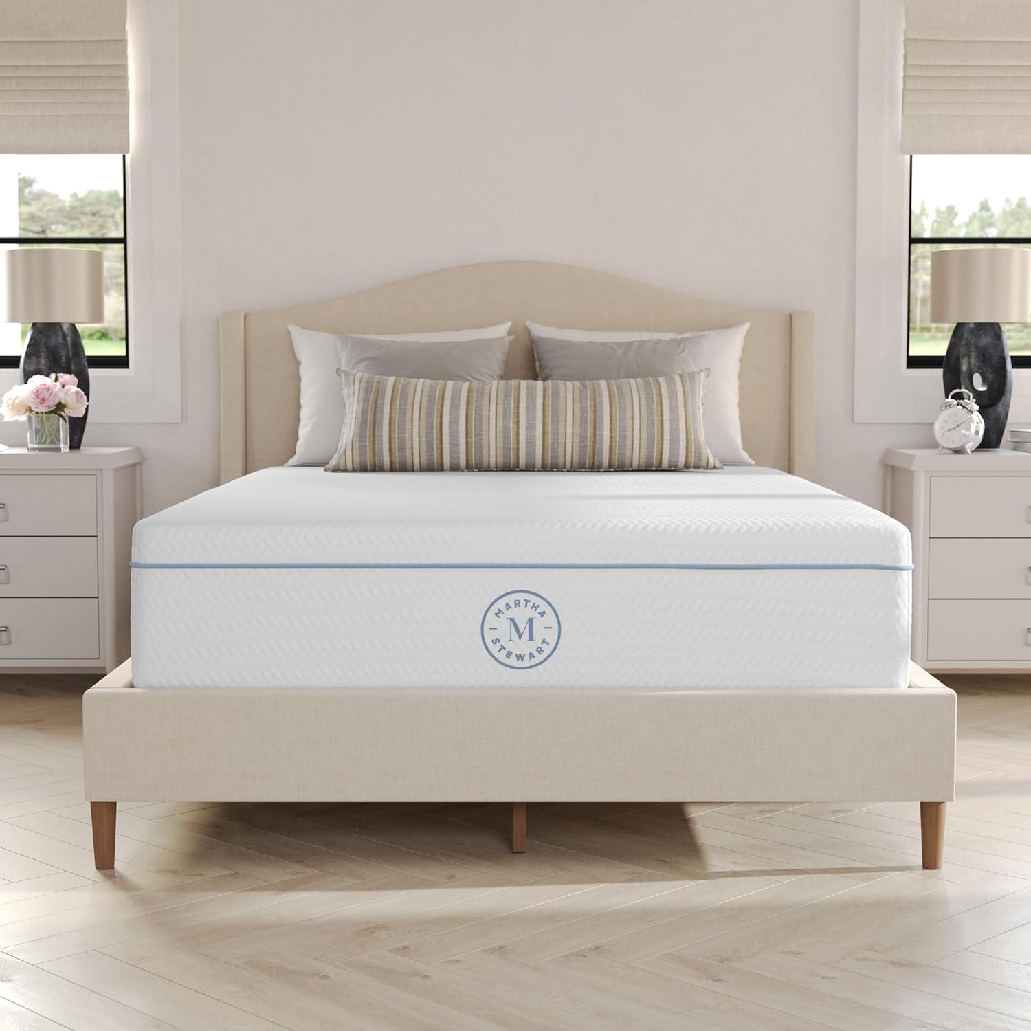 imageMartha Stewart SleepComplete Queen Mattress in a Box MediumFirm TripleAction Cooling Gel Memory Foam Mattress Removable Coolweave Jacquard Cover 12quot WhiteFull