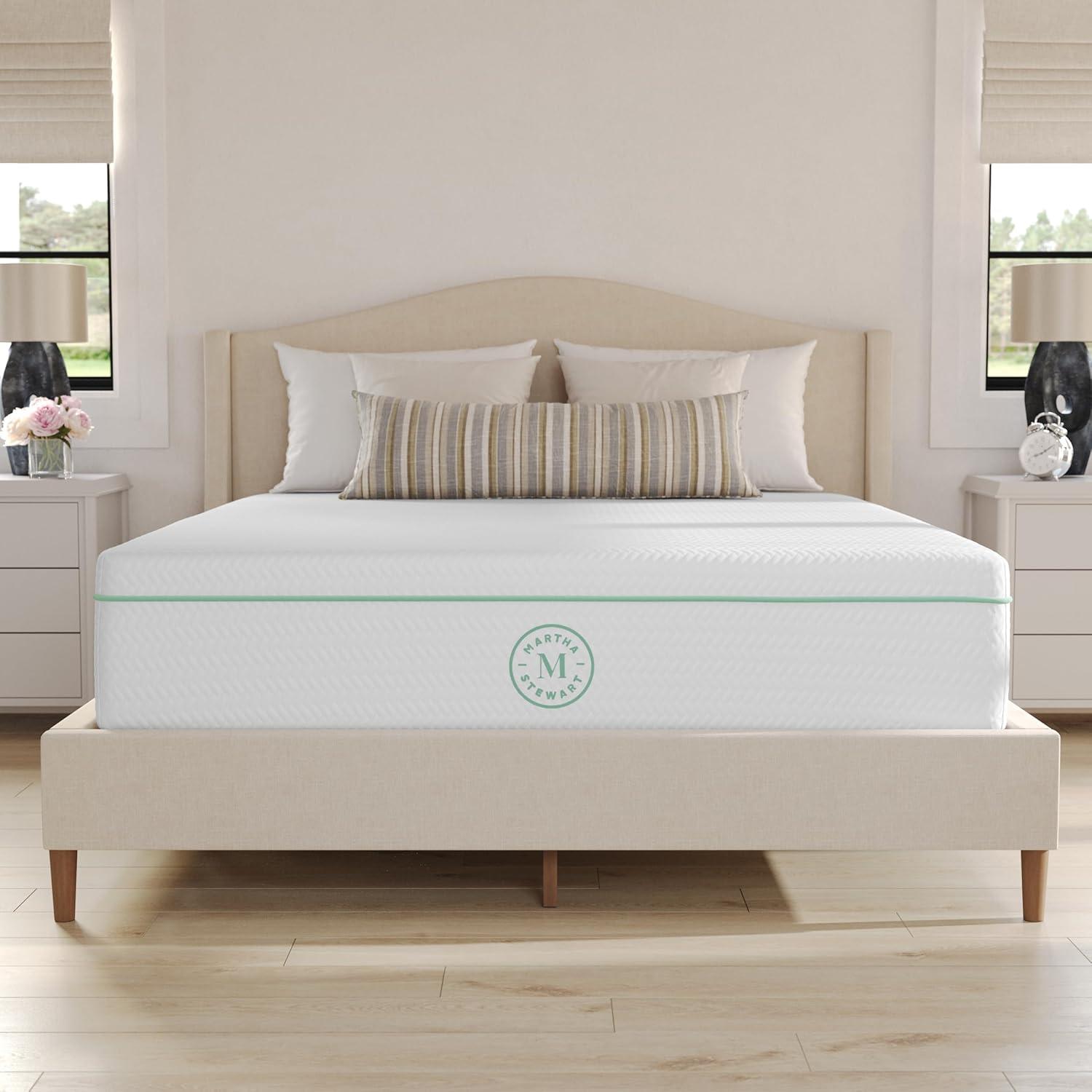 imageMartha Stewart SleepComplete Queen Mattress in a Box MediumFirm TripleAction Cooling Gel Memory Foam Mattress Removable Coolweave Jacquard Cover 12quot WhiteQueen