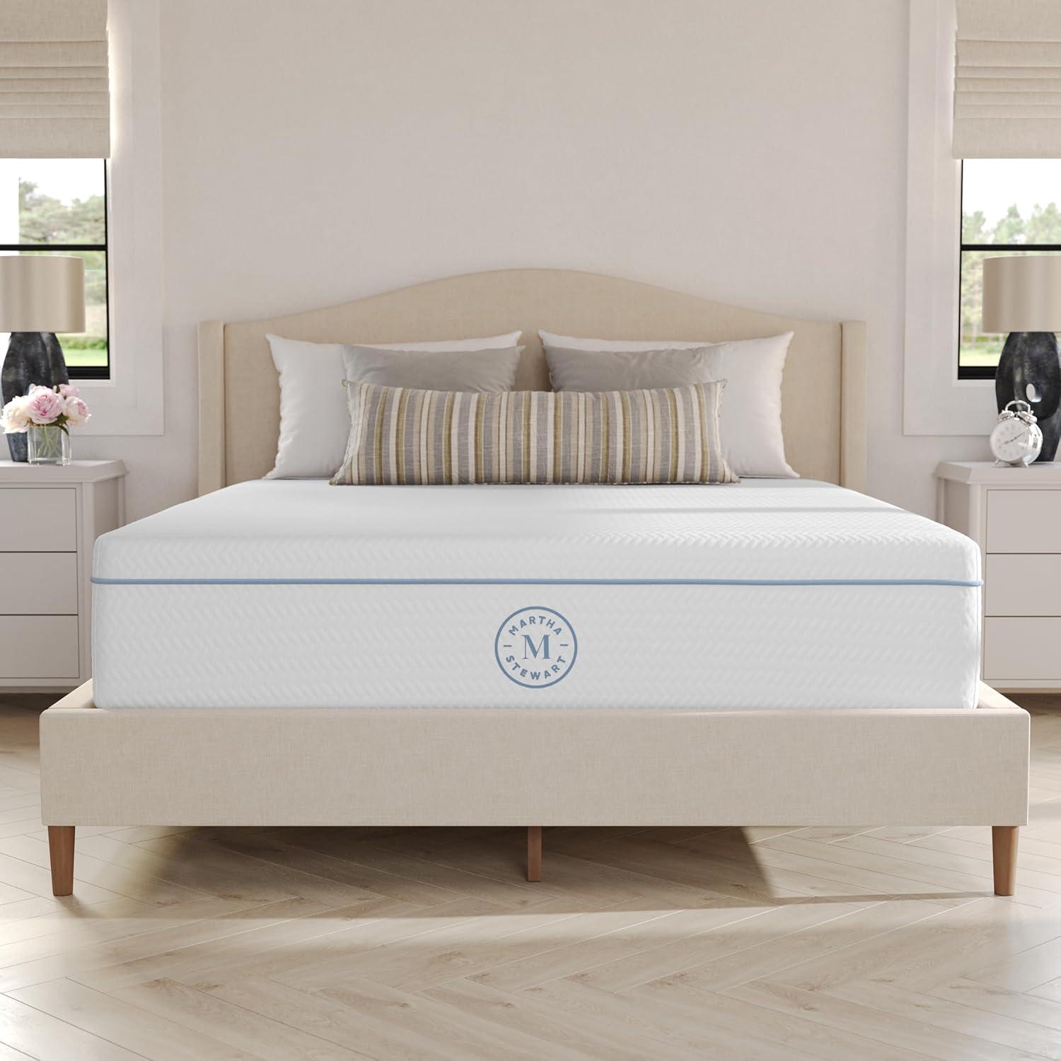 imageMartha Stewart SleepComplete Queen Mattress in a Box MediumFirm TripleAction Cooling Gel Memory Foam Mattress Removable Coolweave Jacquard Cover 12quot WhiteQueen