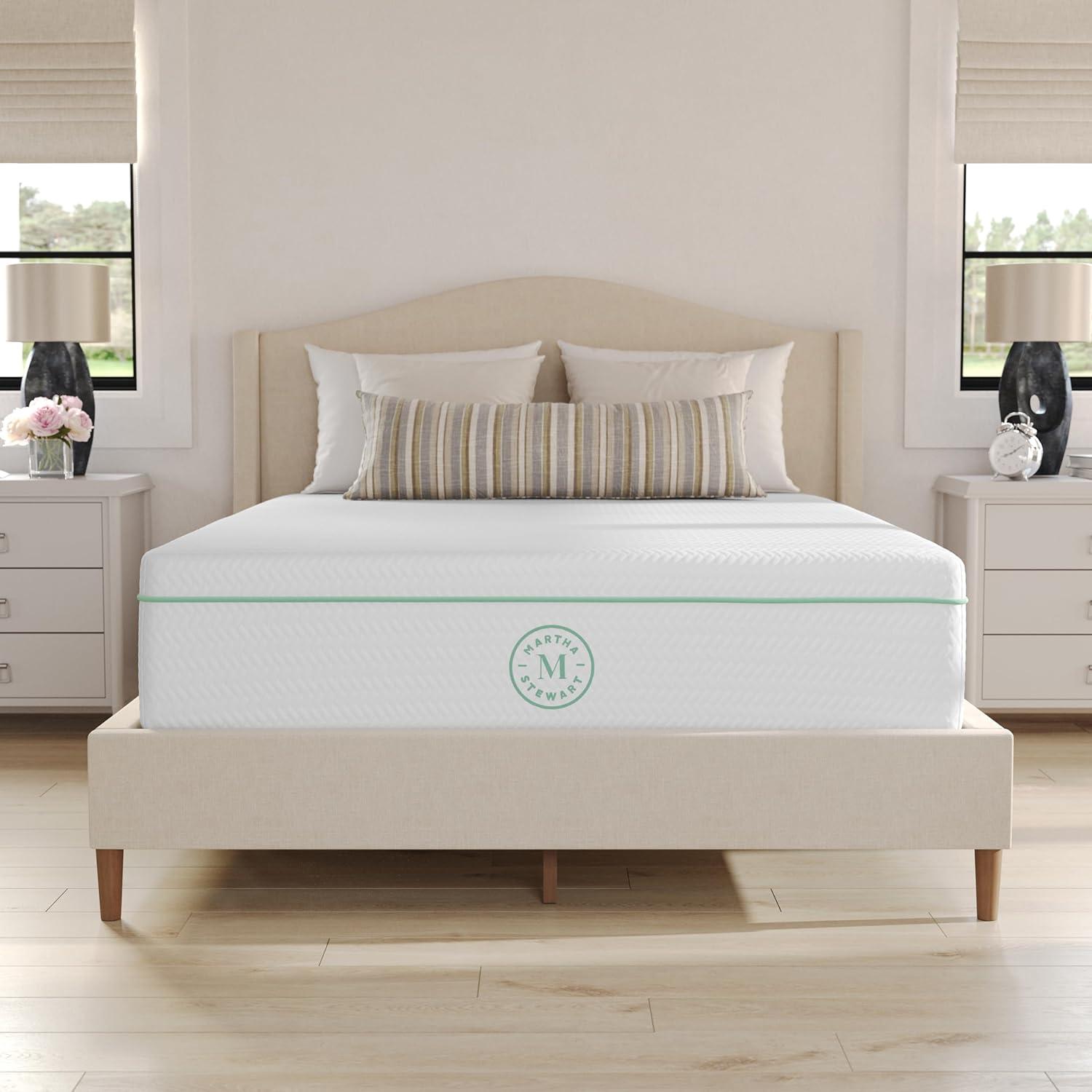 imageMartha Stewart SleepComplete Queen Mattress in a Box MediumFirm TripleAction Cooling Gel Memory Foam Mattress Removable Coolweave Jacquard Cover 12quot WhiteFull
