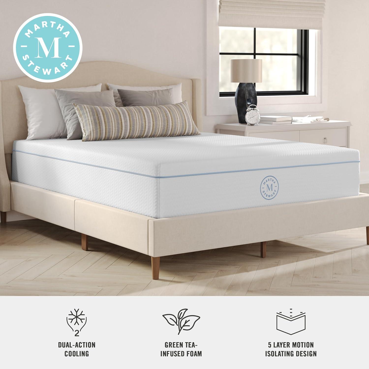 imageMartha Stewart SleepComplete Queen Mattress in a Box MediumFirm TripleAction Cooling Gel Memory Foam Mattress Removable Coolweave Jacquard Cover 12quot WhiteQueen