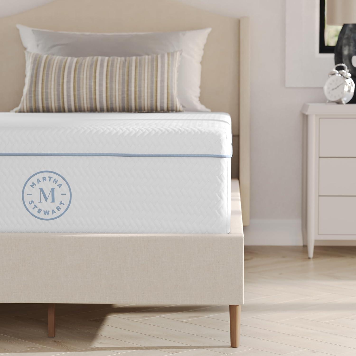 imageMartha Stewart SleepComplete Queen Mattress in a Box MediumFirm TripleAction Cooling Gel Memory Foam Mattress Removable Coolweave Jacquard Cover 12quot WhiteTwin