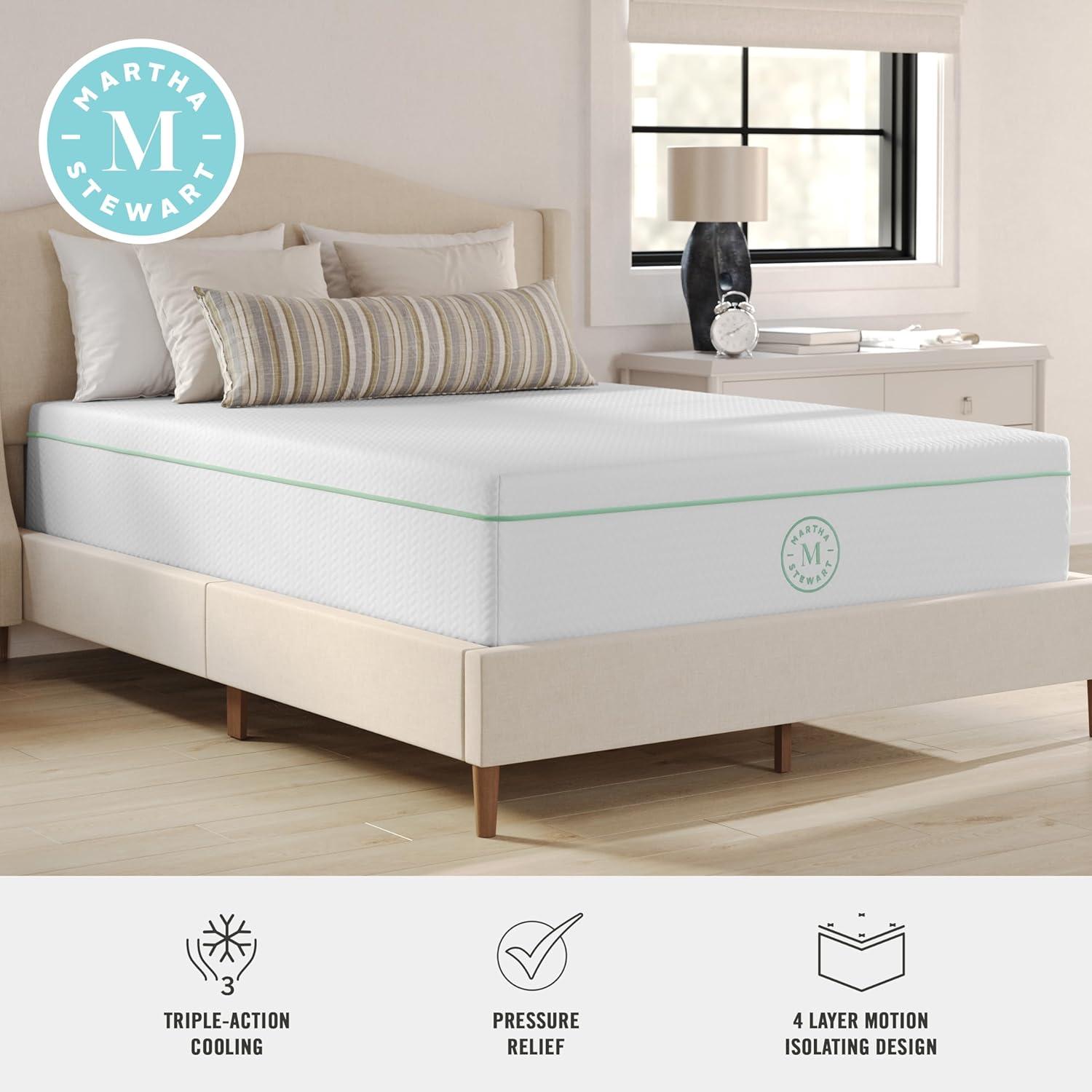 imageMartha Stewart SleepComplete Queen Mattress in a Box MediumFirm TripleAction Cooling Gel Memory Foam Mattress Removable Coolweave Jacquard Cover 12quot WhiteFull