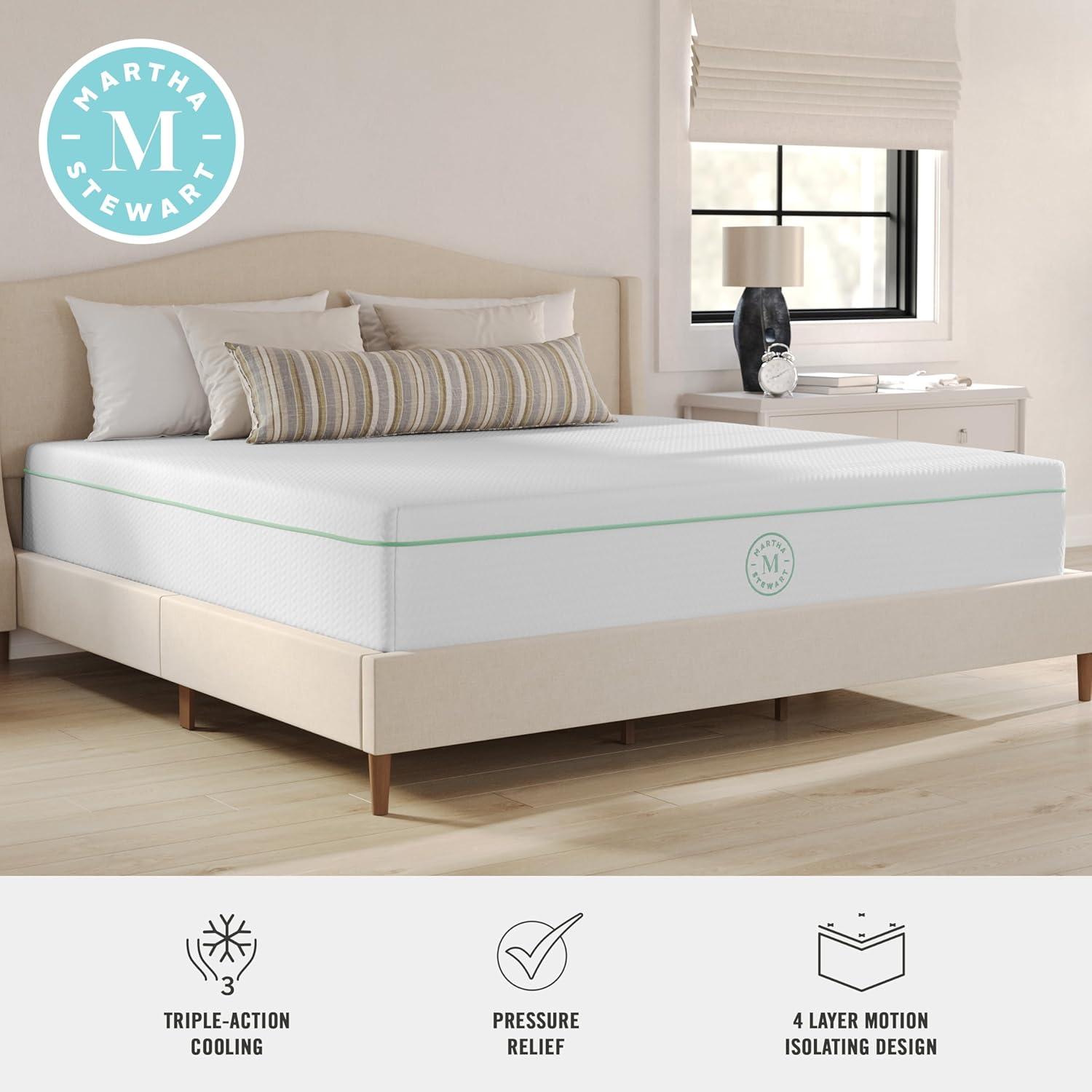 imageMartha Stewart SleepComplete Queen Mattress in a Box MediumFirm TripleAction Cooling Gel Memory Foam Mattress Removable Coolweave Jacquard Cover 12quot WhiteKing