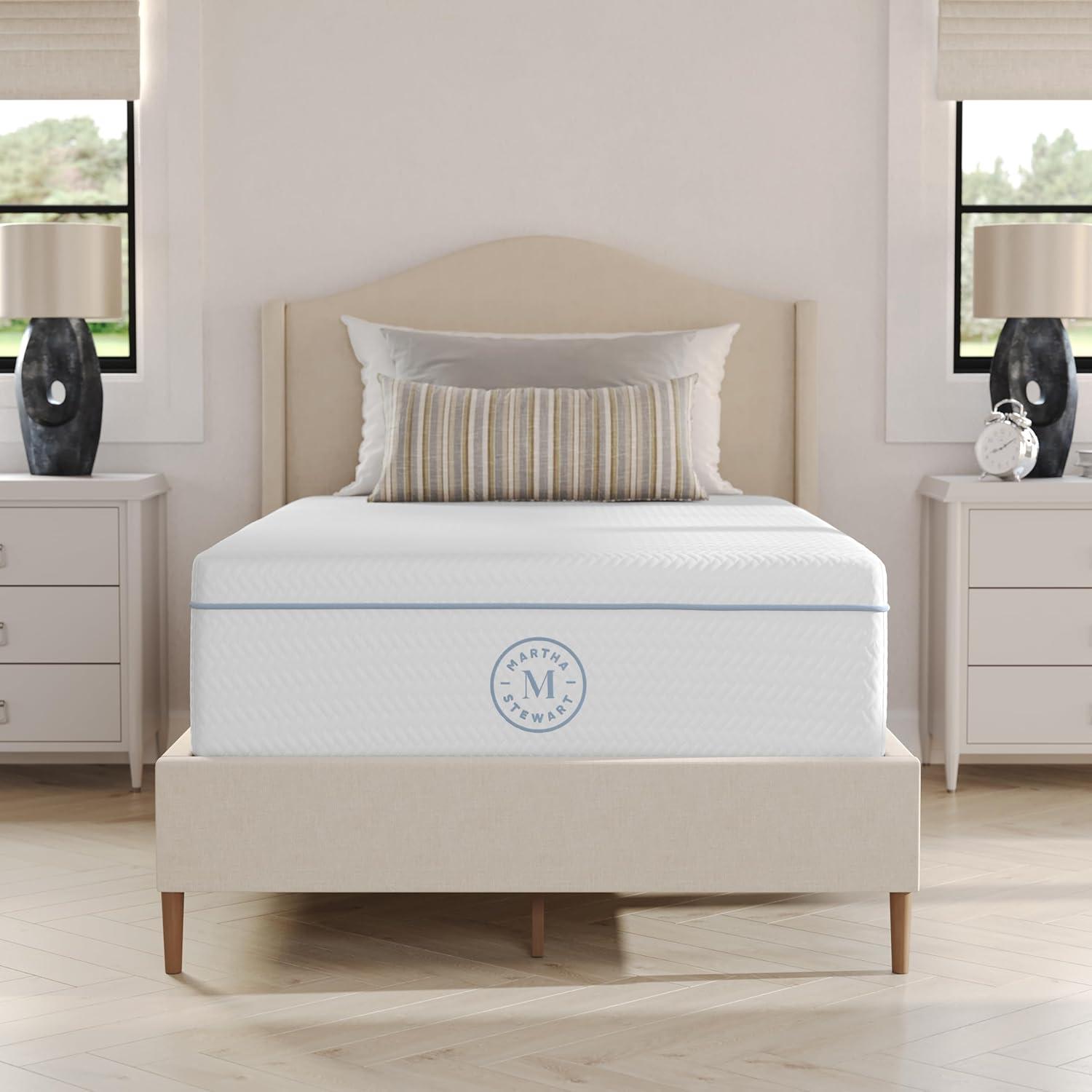 imageMartha Stewart SleepComplete Queen Mattress in a Box MediumFirm TripleAction Cooling Gel Memory Foam Mattress Removable Coolweave Jacquard Cover 12quot WhiteTwin