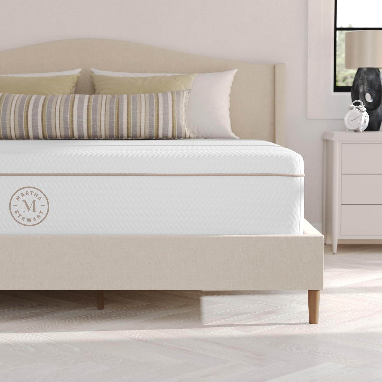 imageMartha Stewart SleepComplete Queen Mattress in a Box MediumPlush DualAction Cooling Gel Memory Foam Mattress Removable Coolweave Jacquard Cover 12quot WhiteWhite
