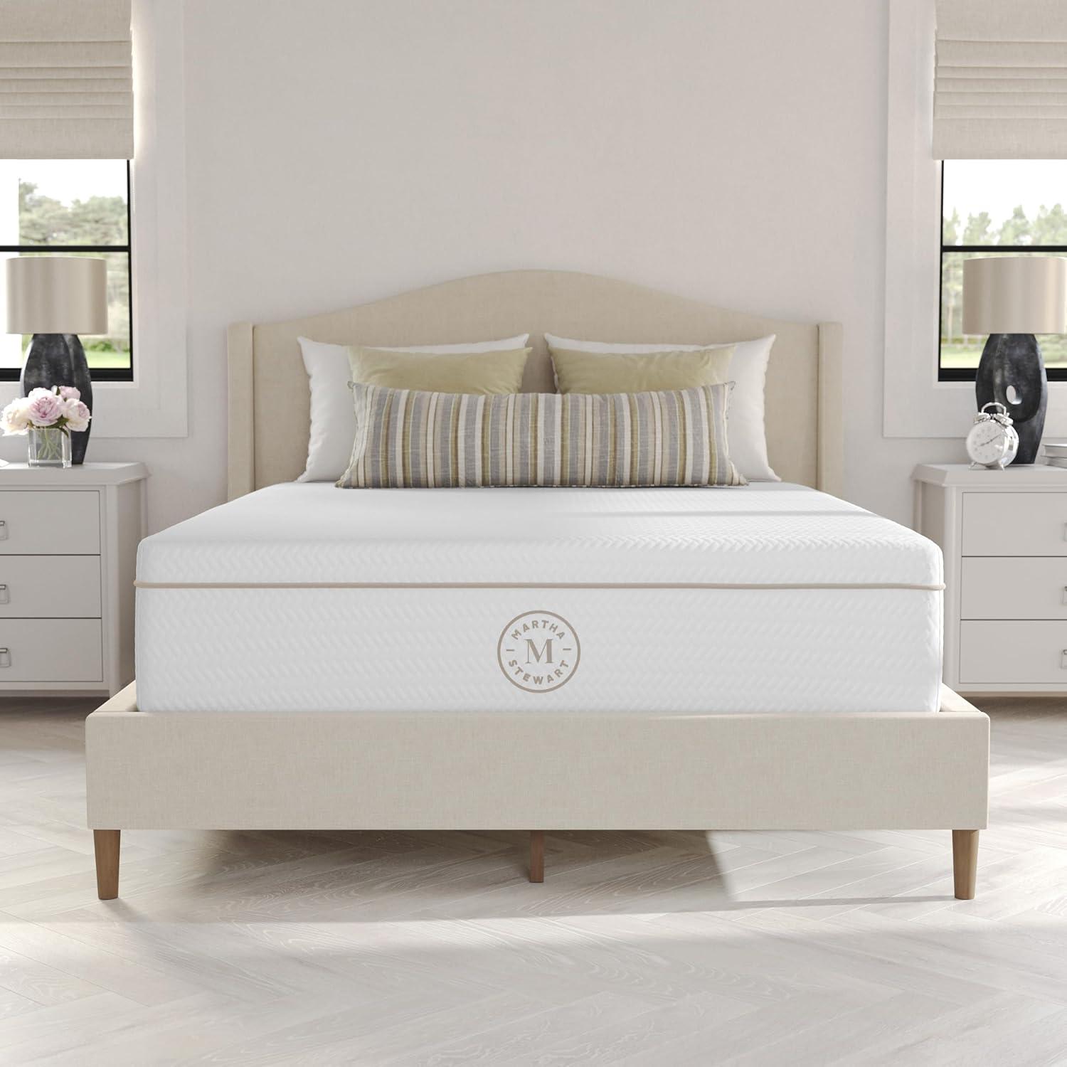 imageMartha Stewart SleepComplete Queen Mattress in a Box MediumPlush DualAction Cooling Gel Memory Foam Mattress Removable Coolweave Jacquard Cover 12quot WhiteWhite