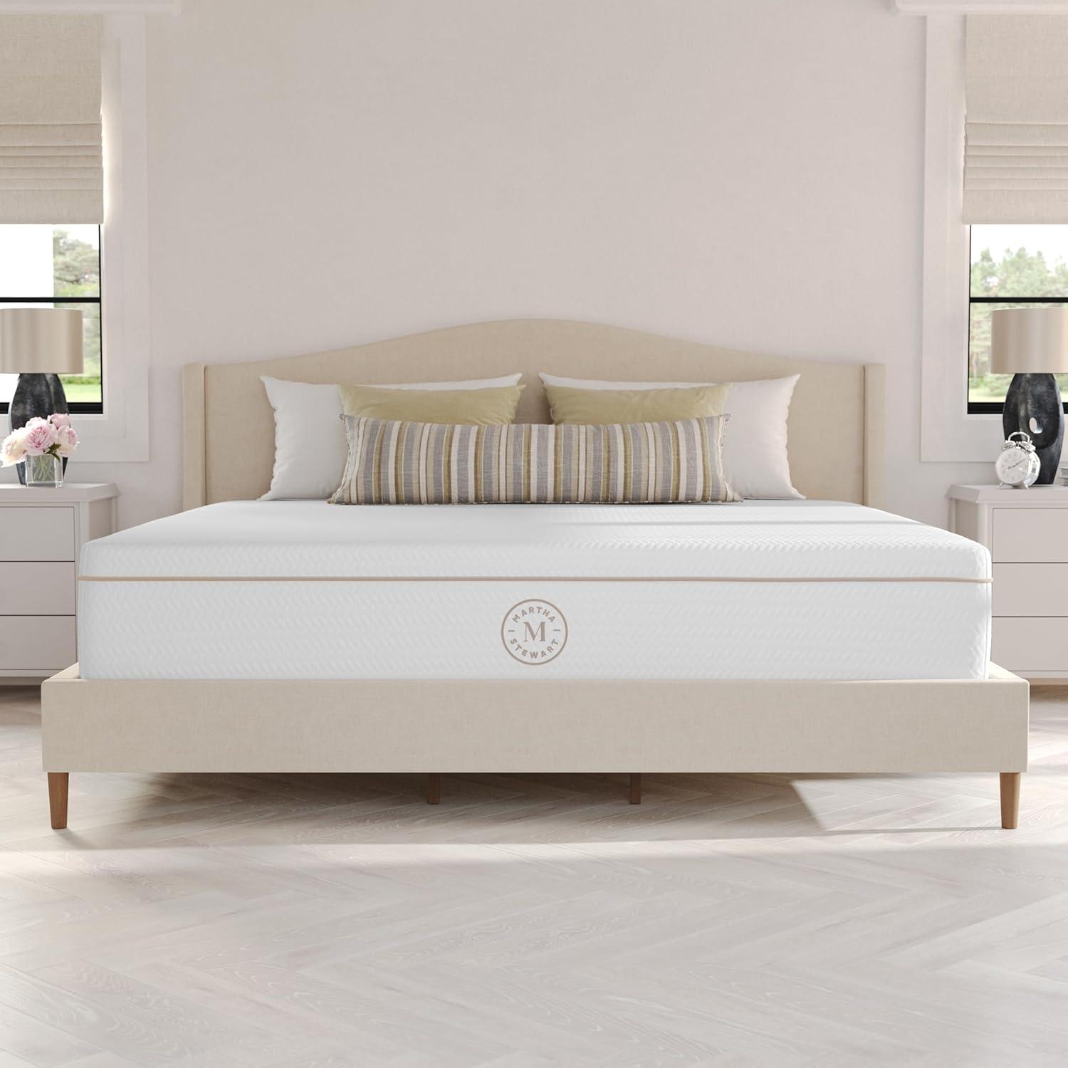 imageMartha Stewart SleepComplete Queen Mattress in a Box MediumPlush DualAction Cooling Gel Memory Foam Mattress Removable Coolweave Jacquard Cover 12quot WhiteWhite
