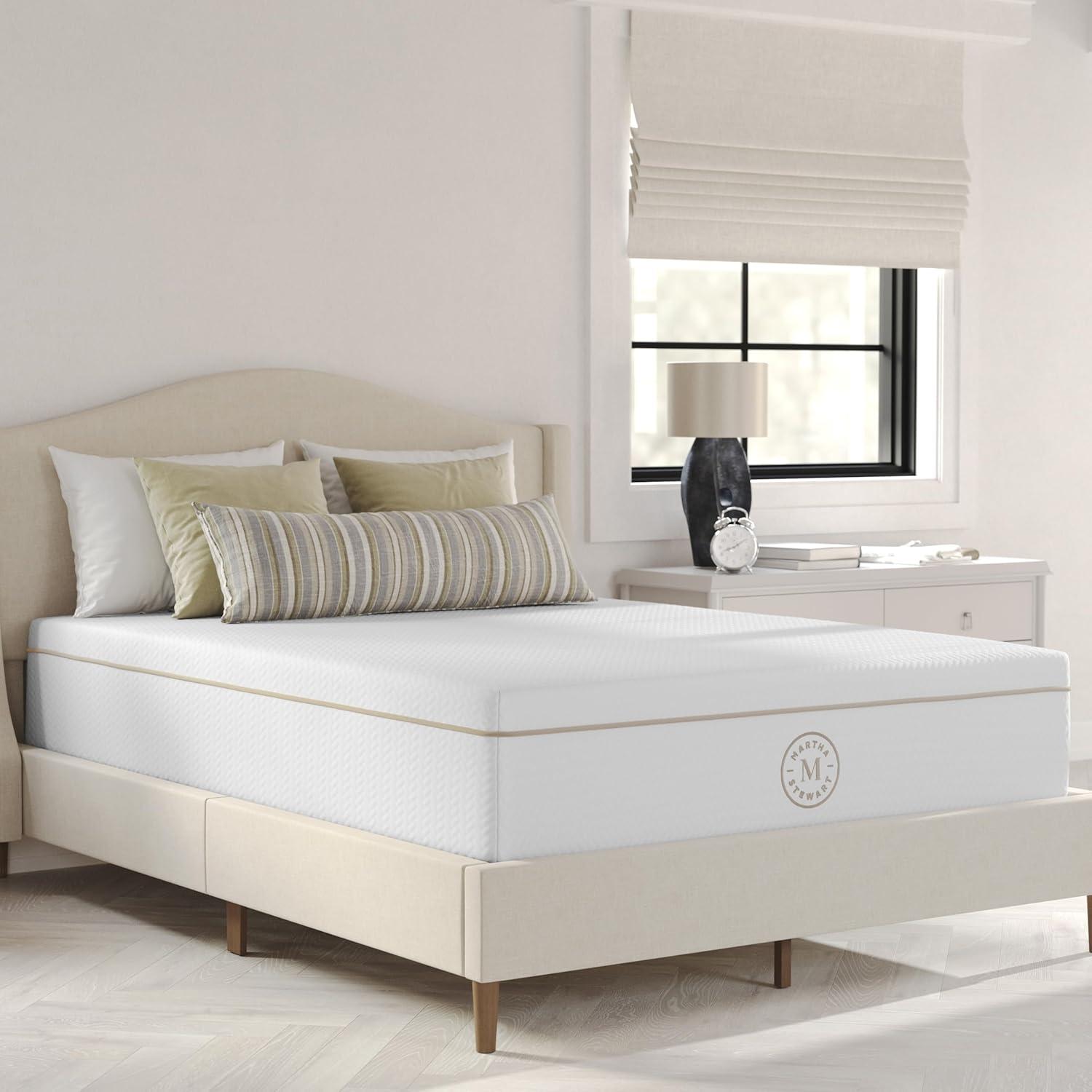 imageMartha Stewart SleepComplete Queen Mattress in a Box MediumPlush DualAction Cooling Gel Memory Foam Mattress Removable Coolweave Jacquard Cover 12quot WhiteWhite