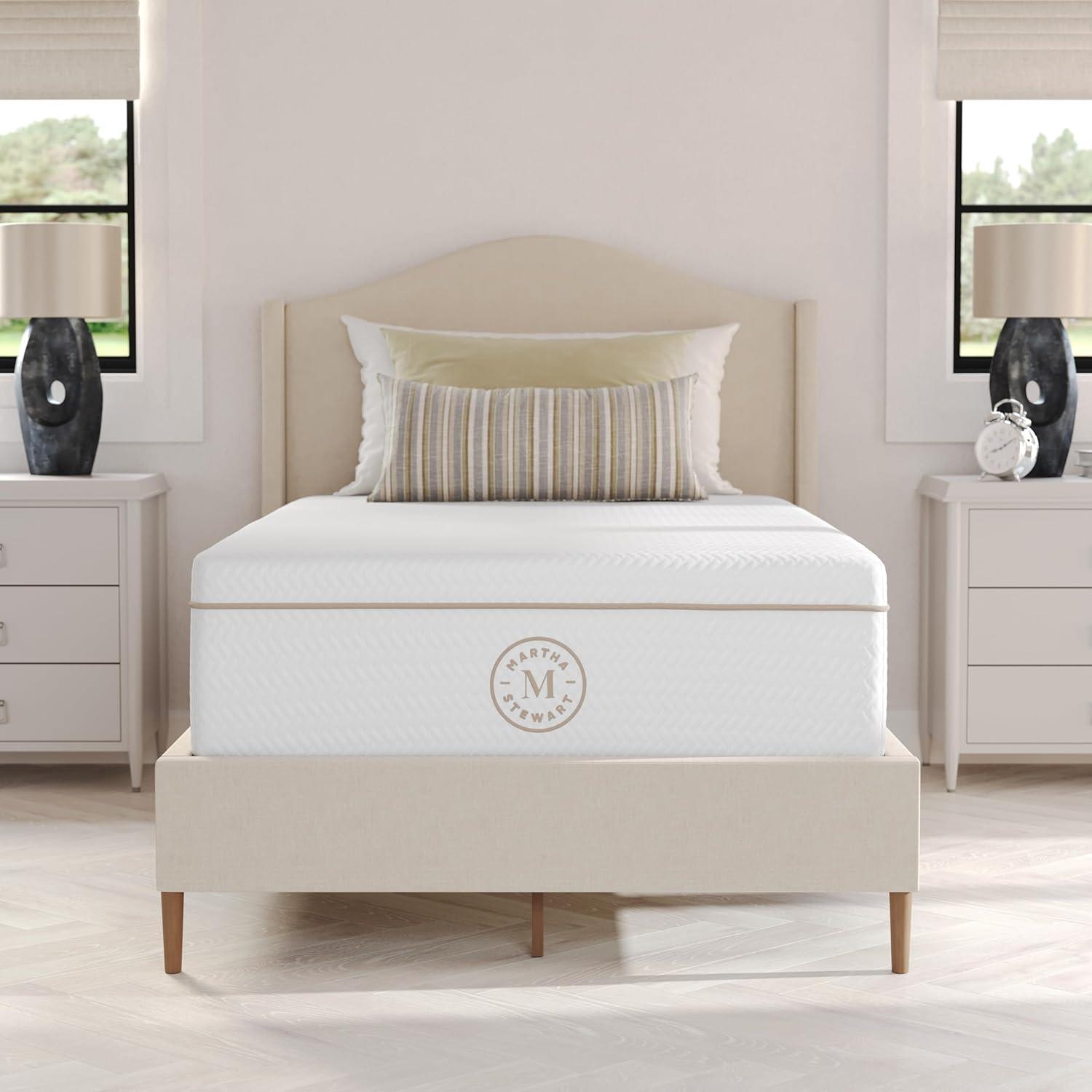 imageMartha Stewart SleepComplete Queen Mattress in a Box MediumPlush DualAction Cooling Gel Memory Foam Mattress Removable Coolweave Jacquard Cover 12quot WhiteWhite