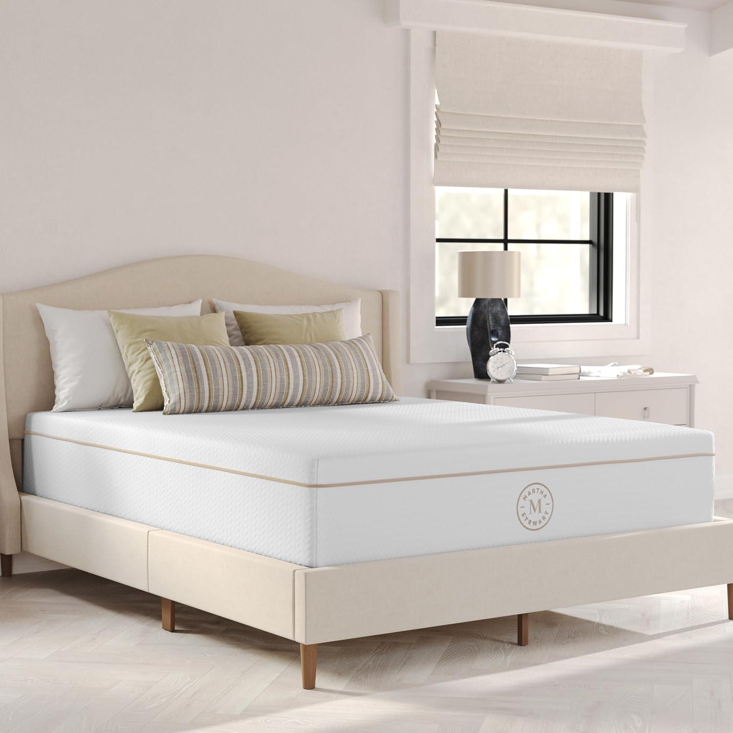imageMartha Stewart SleepComplete Queen Mattress in a Box MediumPlush DualAction Cooling Gel Memory Foam Mattress Removable Coolweave Jacquard Cover 12quot WhiteWhite