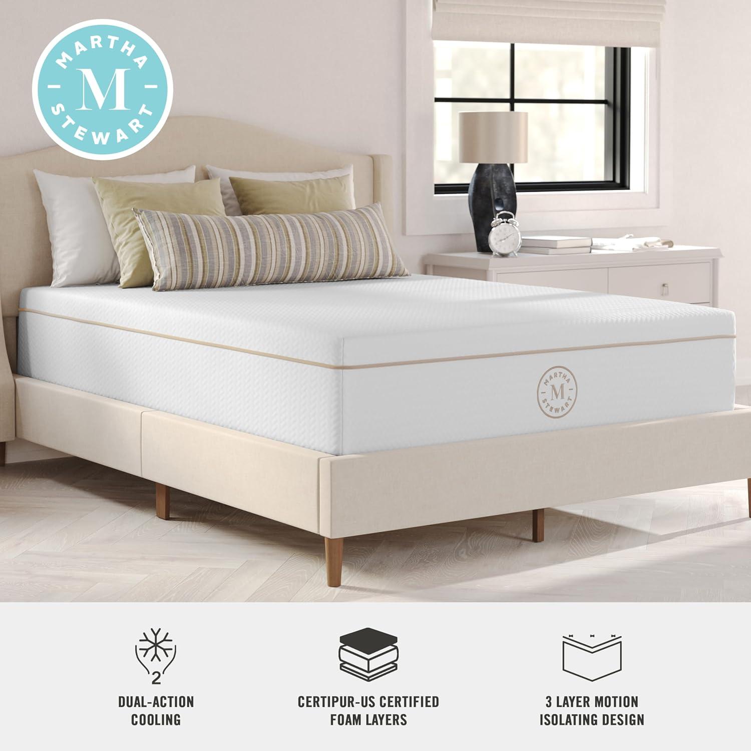 imageMartha Stewart SleepComplete Queen Mattress in a Box MediumPlush DualAction Cooling Gel Memory Foam Mattress Removable Coolweave Jacquard Cover 12quot WhiteWhite
