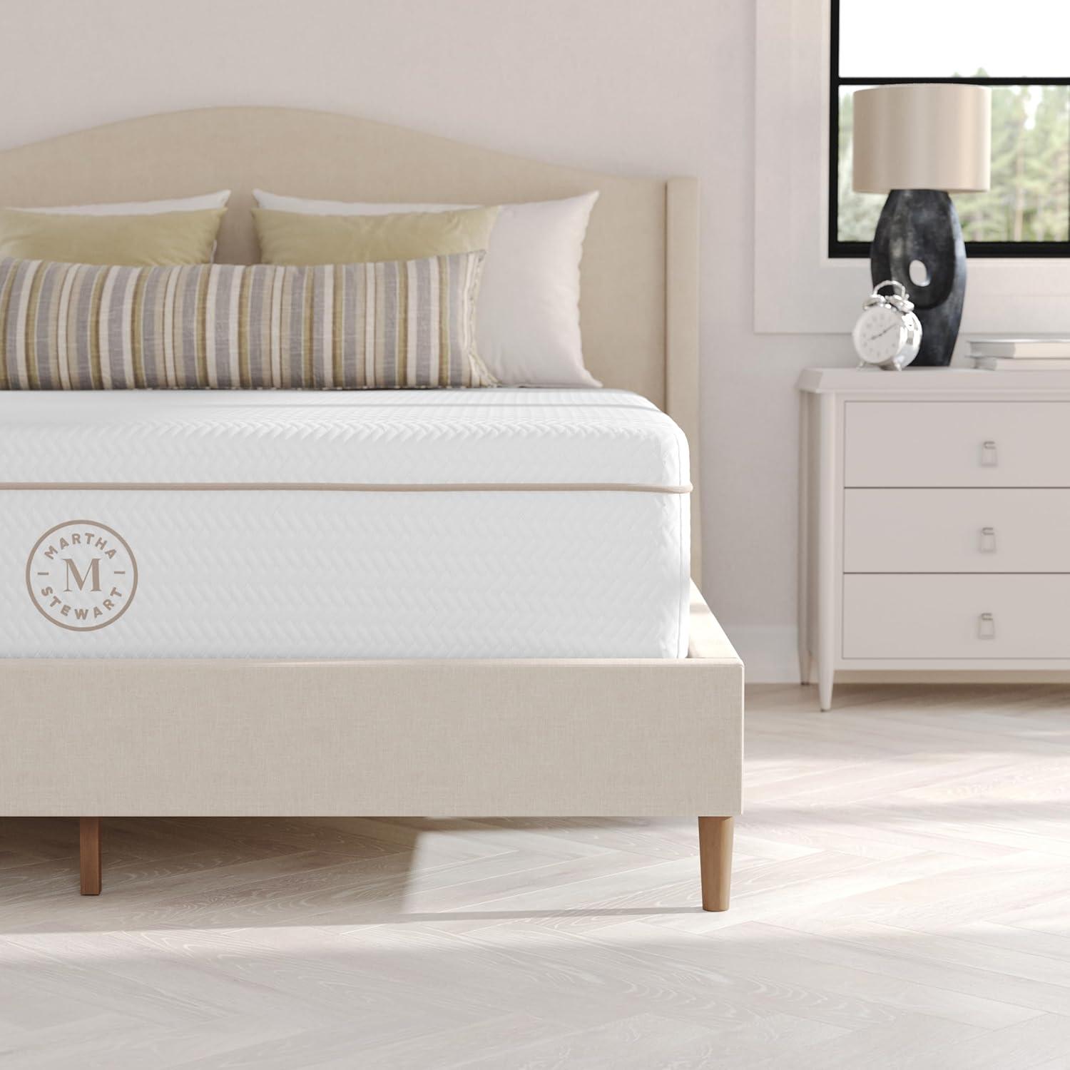 imageMartha Stewart SleepComplete Queen Mattress in a Box MediumPlush DualAction Cooling Gel Memory Foam Mattress Removable Coolweave Jacquard Cover 12quot WhiteWhite