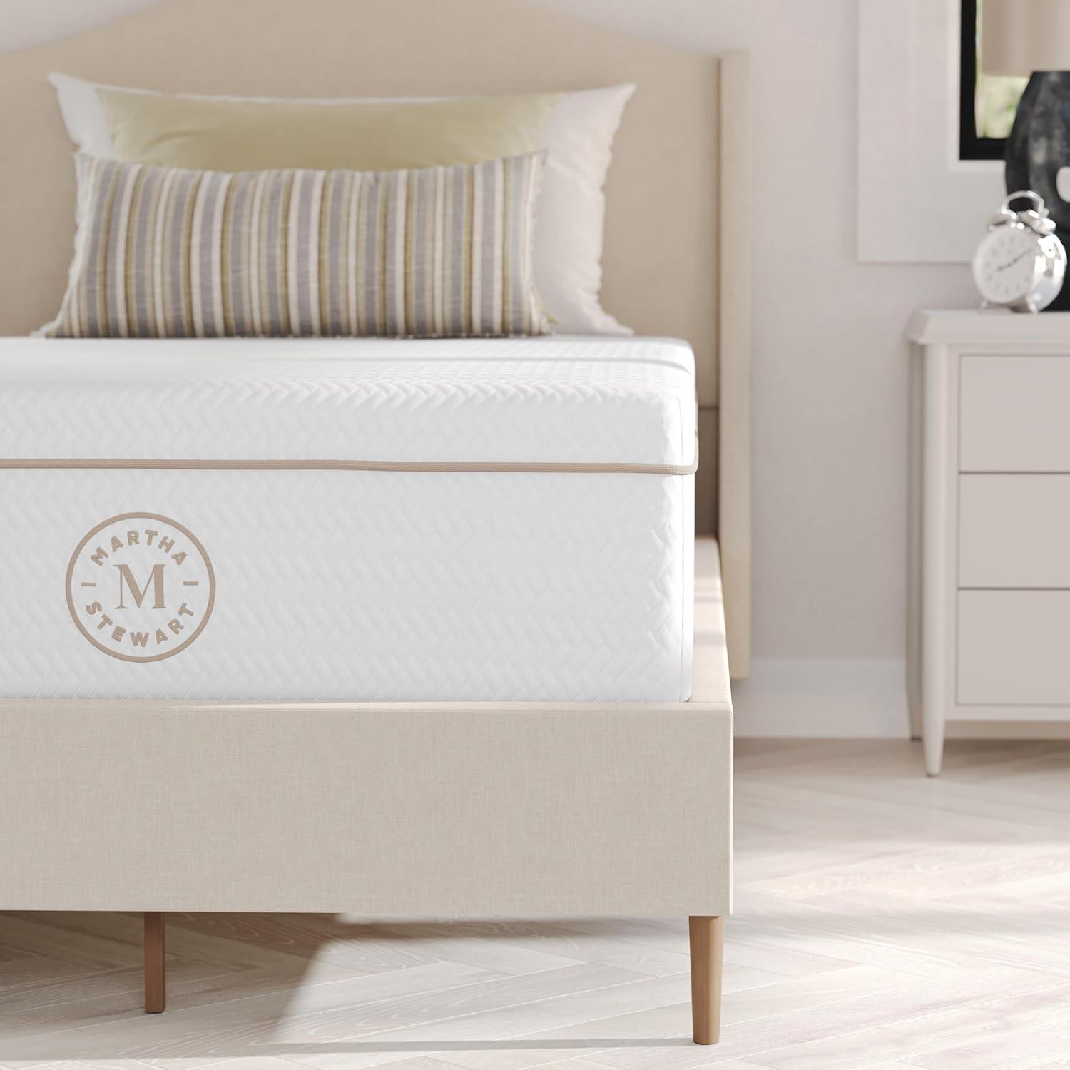 imageMartha Stewart SleepComplete Queen Mattress in a Box MediumPlush DualAction Cooling Gel Memory Foam Mattress Removable Coolweave Jacquard Cover 12quot WhiteWhite