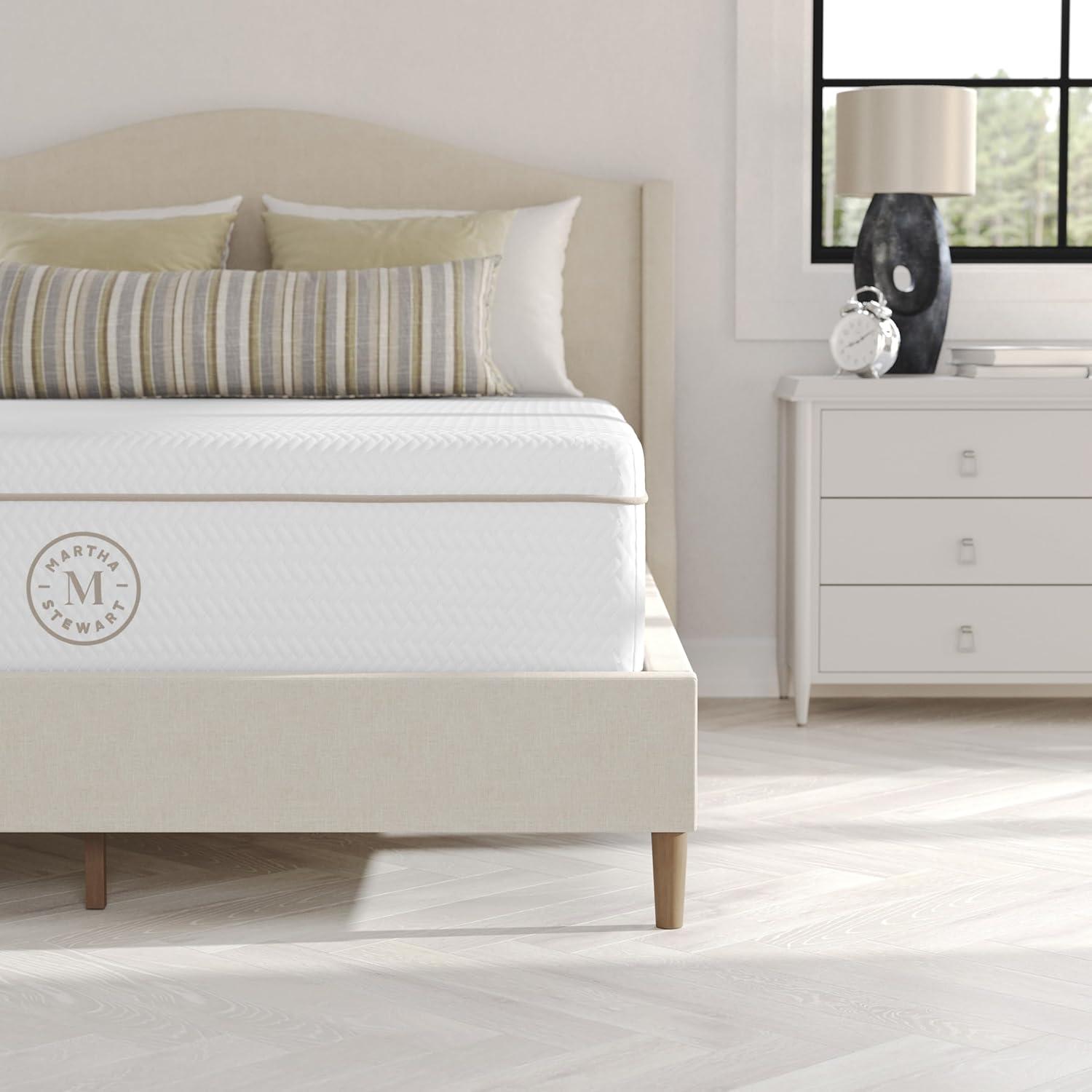 imageMartha Stewart SleepComplete Queen Mattress in a Box MediumPlush DualAction Cooling Gel Memory Foam Mattress Removable Coolweave Jacquard Cover 12quot WhiteWhite