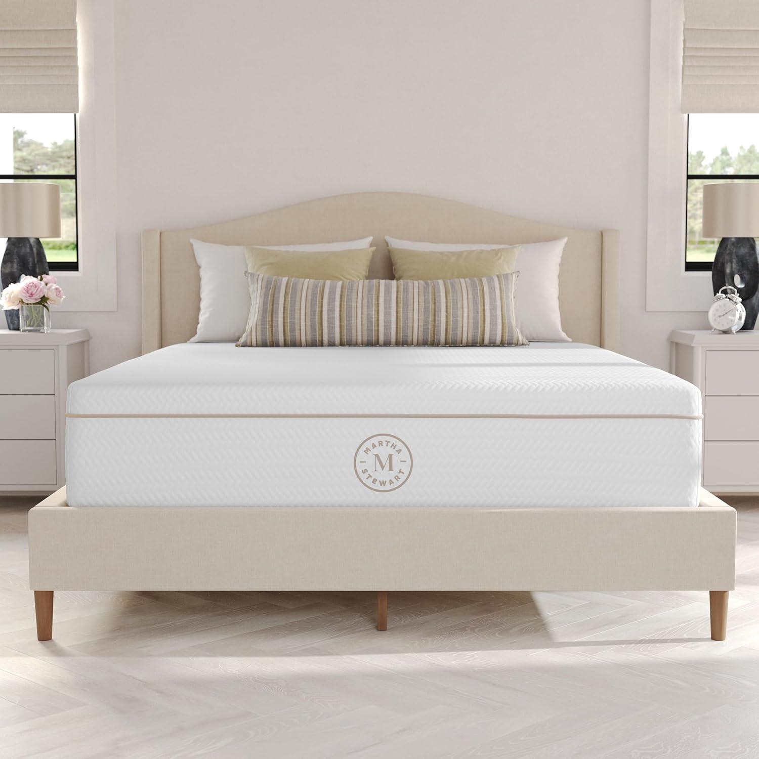 imageMartha Stewart SleepComplete Queen Mattress in a Box MediumPlush DualAction Cooling Gel Memory Foam Mattress Removable Coolweave Jacquard Cover 12quot WhiteWhite