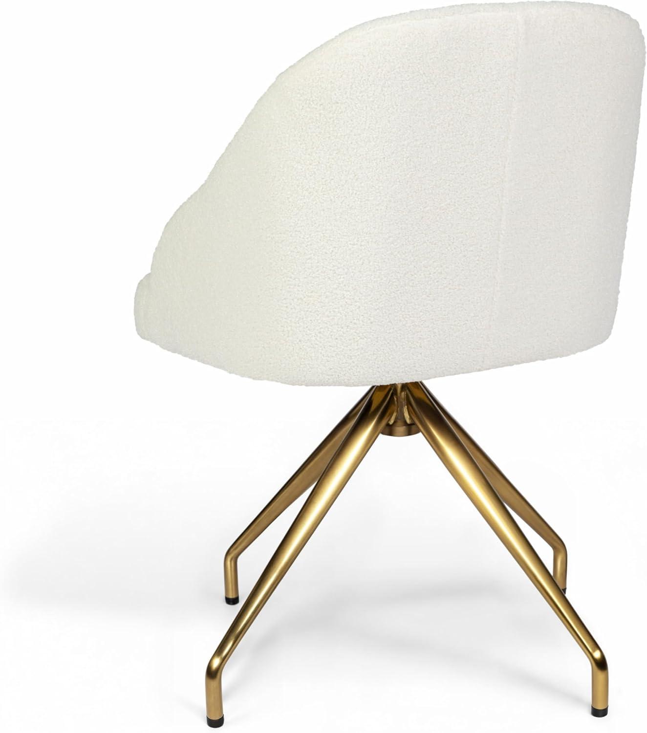 imageMartha Stewart Sora Stationary Swivel Task Chair with Sloped Arms for Home Office in White Boucle with Oil Rubbed Bronze FrameOff White BouclePolished Brass Frame