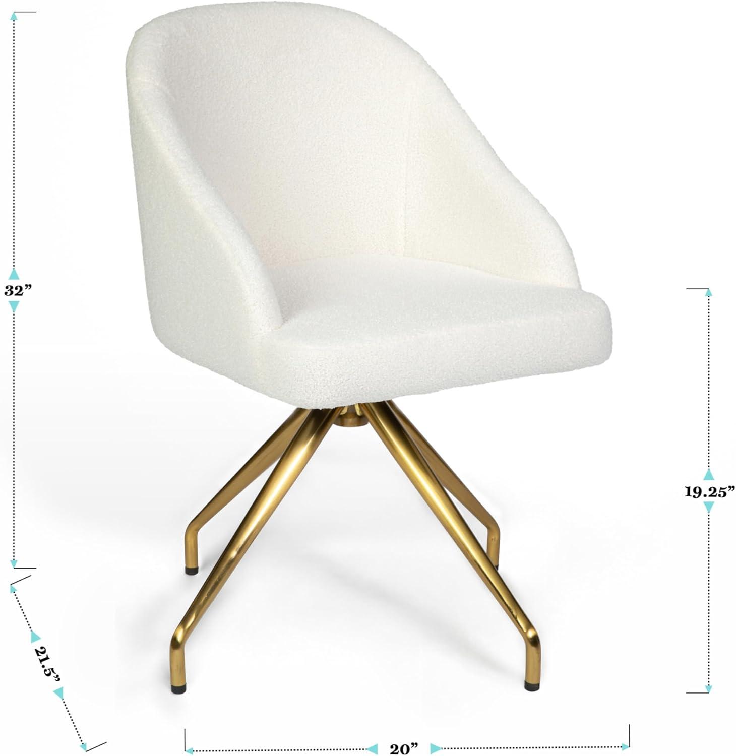 imageMartha Stewart Sora Stationary Swivel Task Chair with Sloped Arms for Home Office in White Boucle with Oil Rubbed Bronze FrameOff White BouclePolished Brass Frame