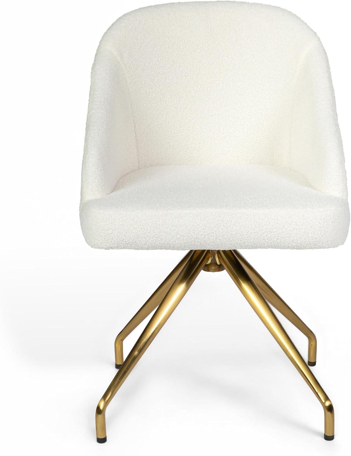 imageMartha Stewart Sora Stationary Swivel Task Chair with Sloped Arms for Home Office in White Boucle with Oil Rubbed Bronze FrameOff White BouclePolished Brass Frame