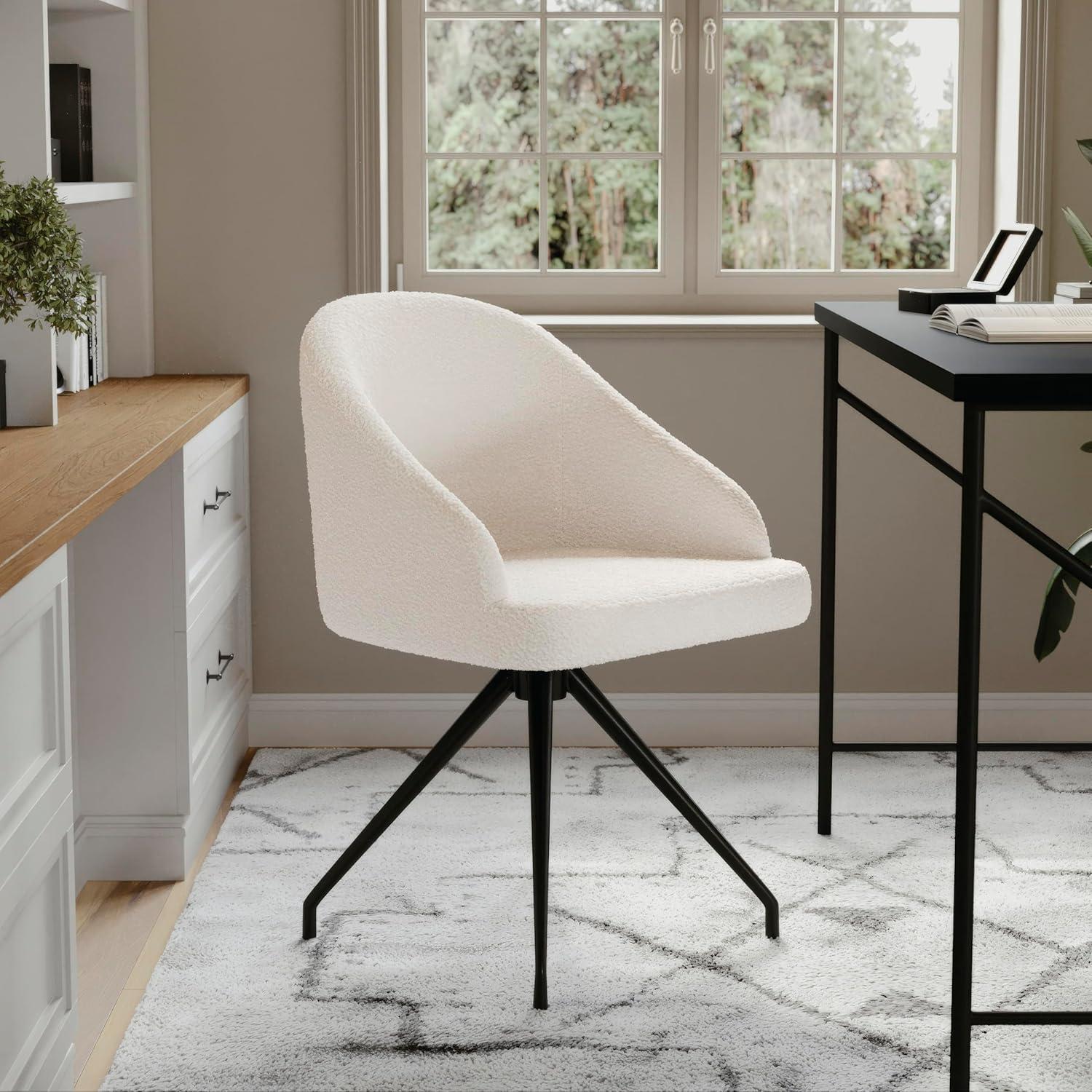 imageMartha Stewart Sora Stationary Swivel Task Chair with Sloped Arms for Home Office in White Boucle with Oil Rubbed Bronze FrameWhite BoucleOil Rubbed Bronze