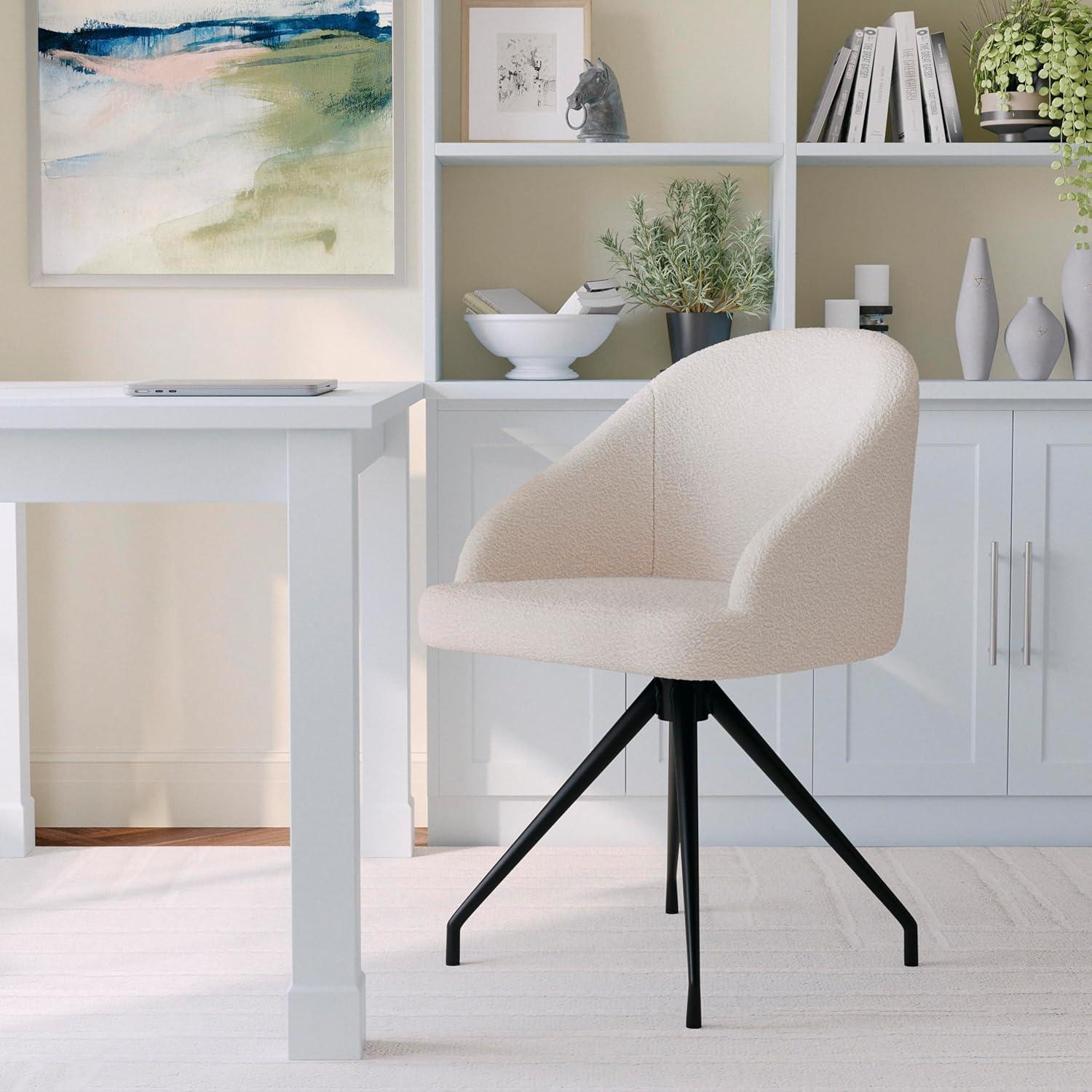 imageMartha Stewart Sora Stationary Swivel Task Chair with Sloped Arms for Home Office in White Boucle with Oil Rubbed Bronze FrameWhite BoucleOil Rubbed Bronze