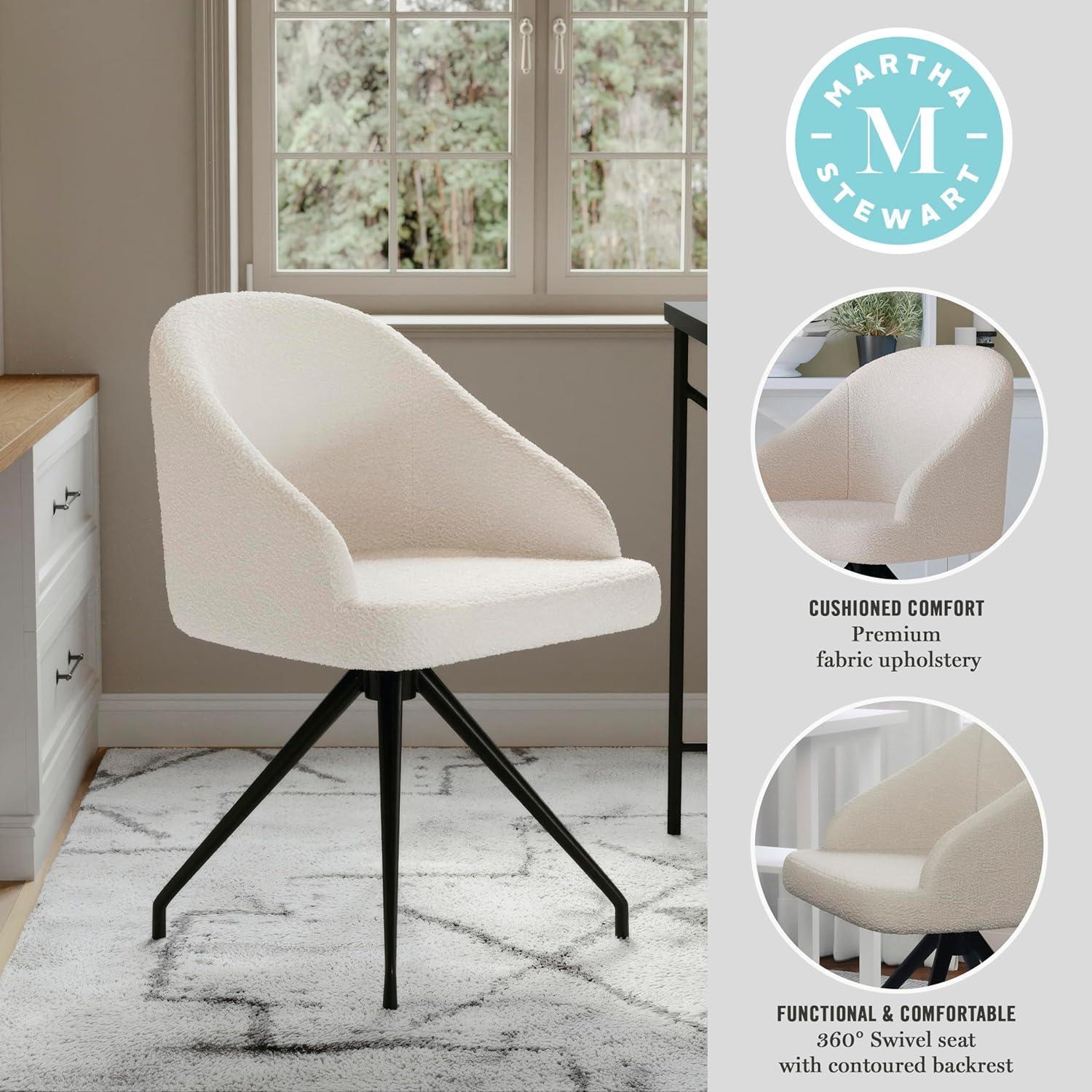 imageMartha Stewart Sora Stationary Swivel Task Chair with Sloped Arms for Home Office in White Boucle with Oil Rubbed Bronze FrameWhite BoucleOil Rubbed Bronze