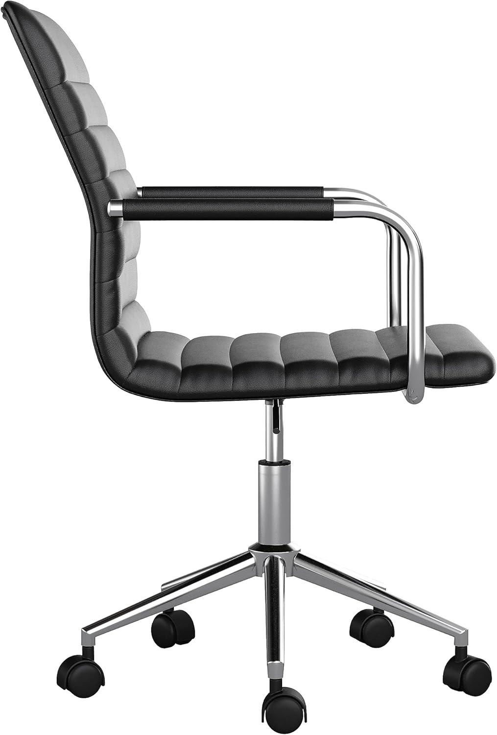 imageMartha Stewart Taytum Swivel Task Chair with Armrests for Home Office in White Faux Leather with Polished Brass FrameBlack Faux LeatherPolished Nickel