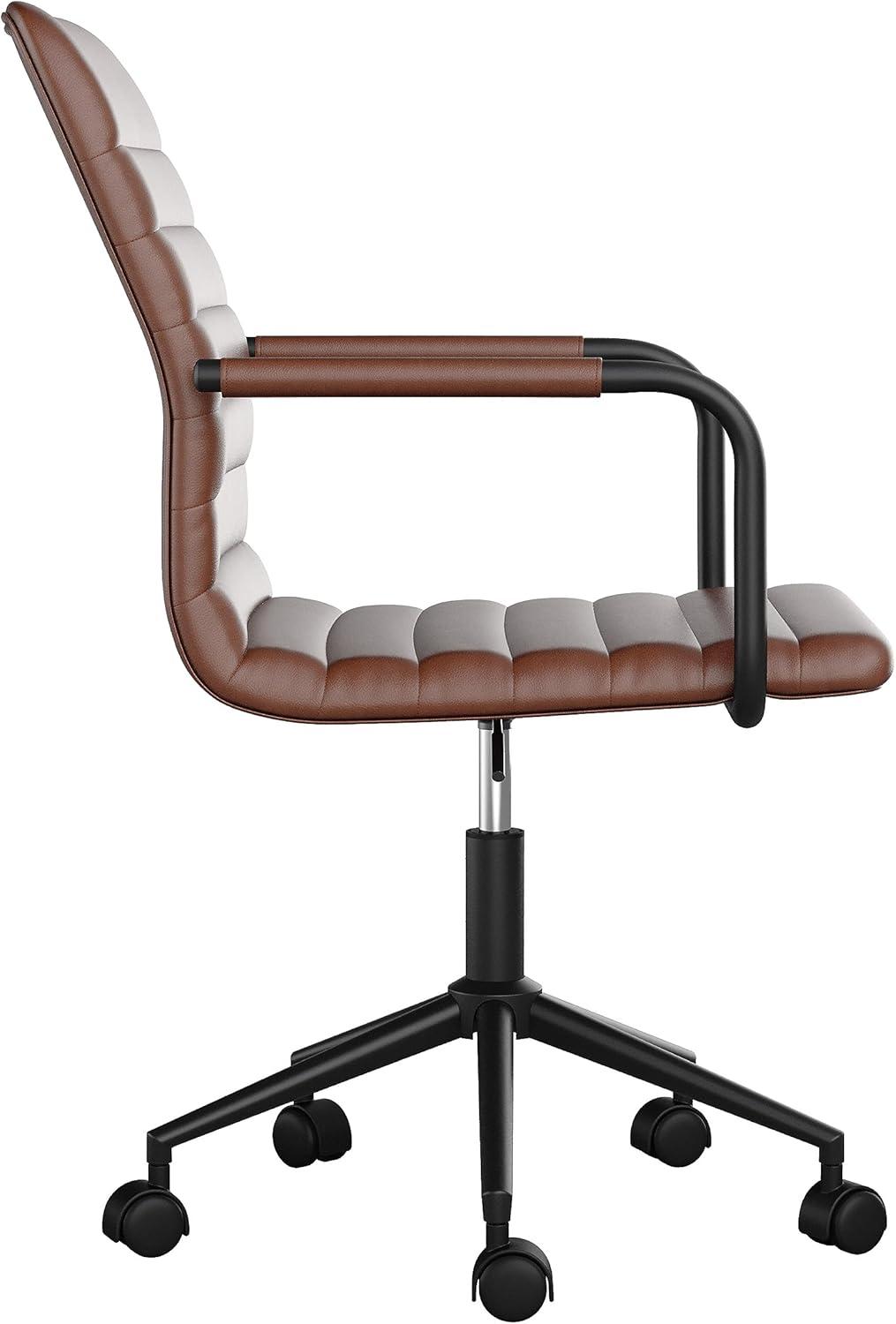imageMartha Stewart Taytum Swivel Task Chair with Armrests for Home Office in White Faux Leather with Polished Brass FrameSaddle Brown Faux LeatherOil Rubbed Bronze