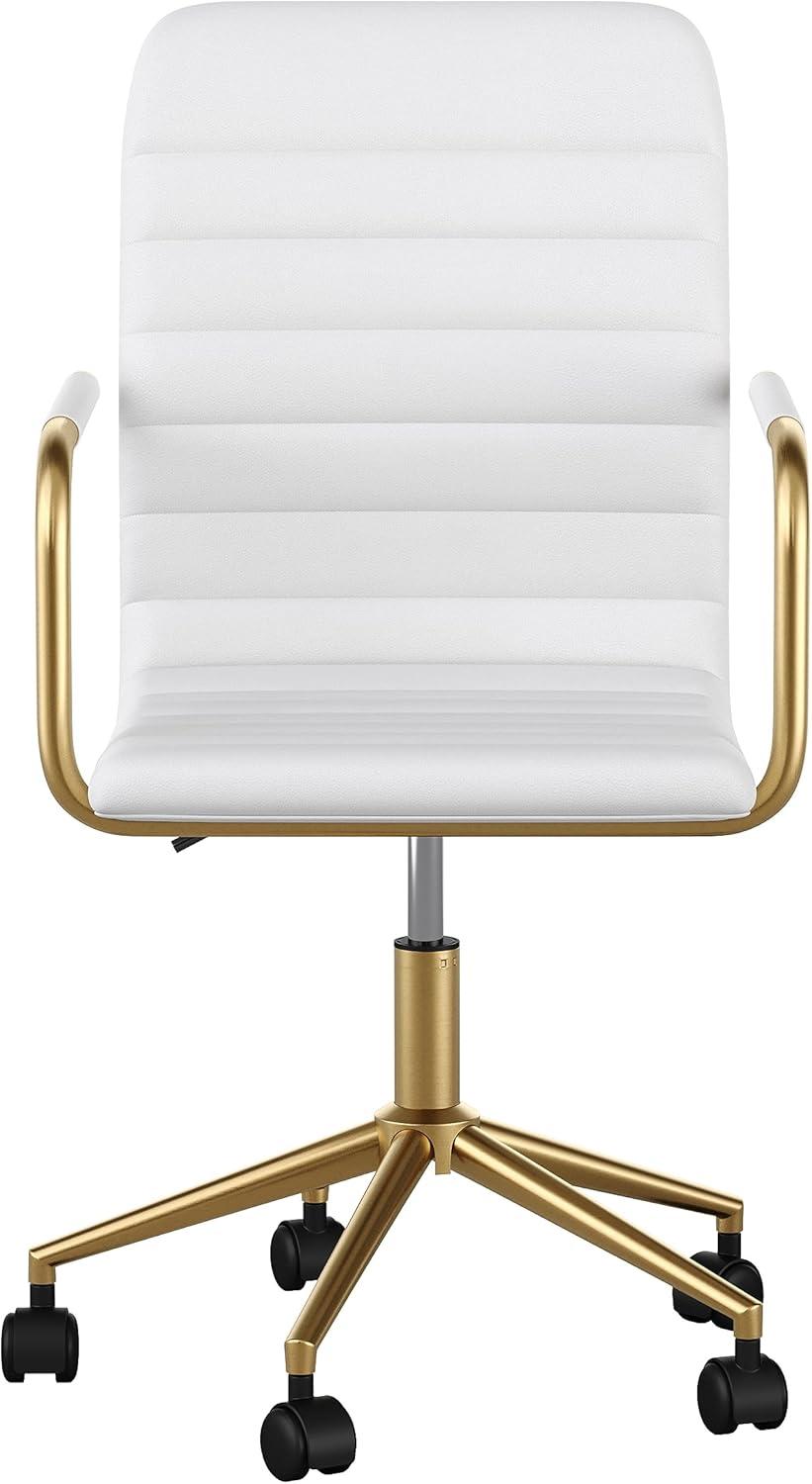 imageMartha Stewart Taytum Swivel Task Chair with Armrests for Home Office in White Faux Leather with Polished Brass FrameWhite Faux LeatherPolished Brass