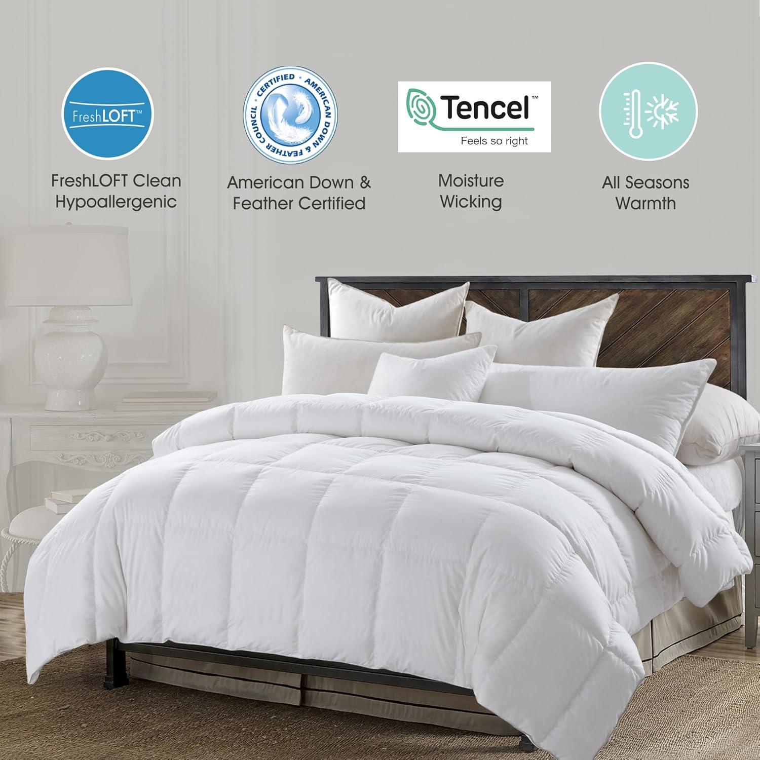 imageMartha Stewart Tencel LyocellCotton Blend White Goose Feather and Down Fiber Comforter Medium Weight All Season Warmth FullQueen SizeTwin