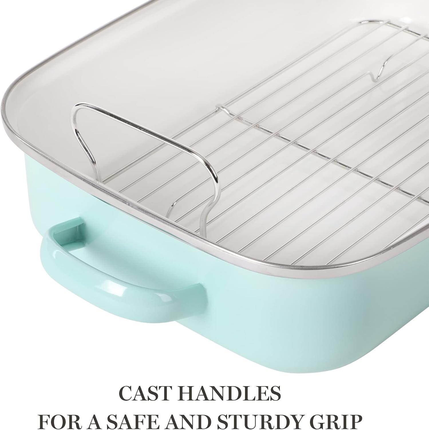 imageMartha Stewart Thayer 16quot Enamel On Steel Roaster Pan wStainless Steel Rack Martha BlueMartha Blue