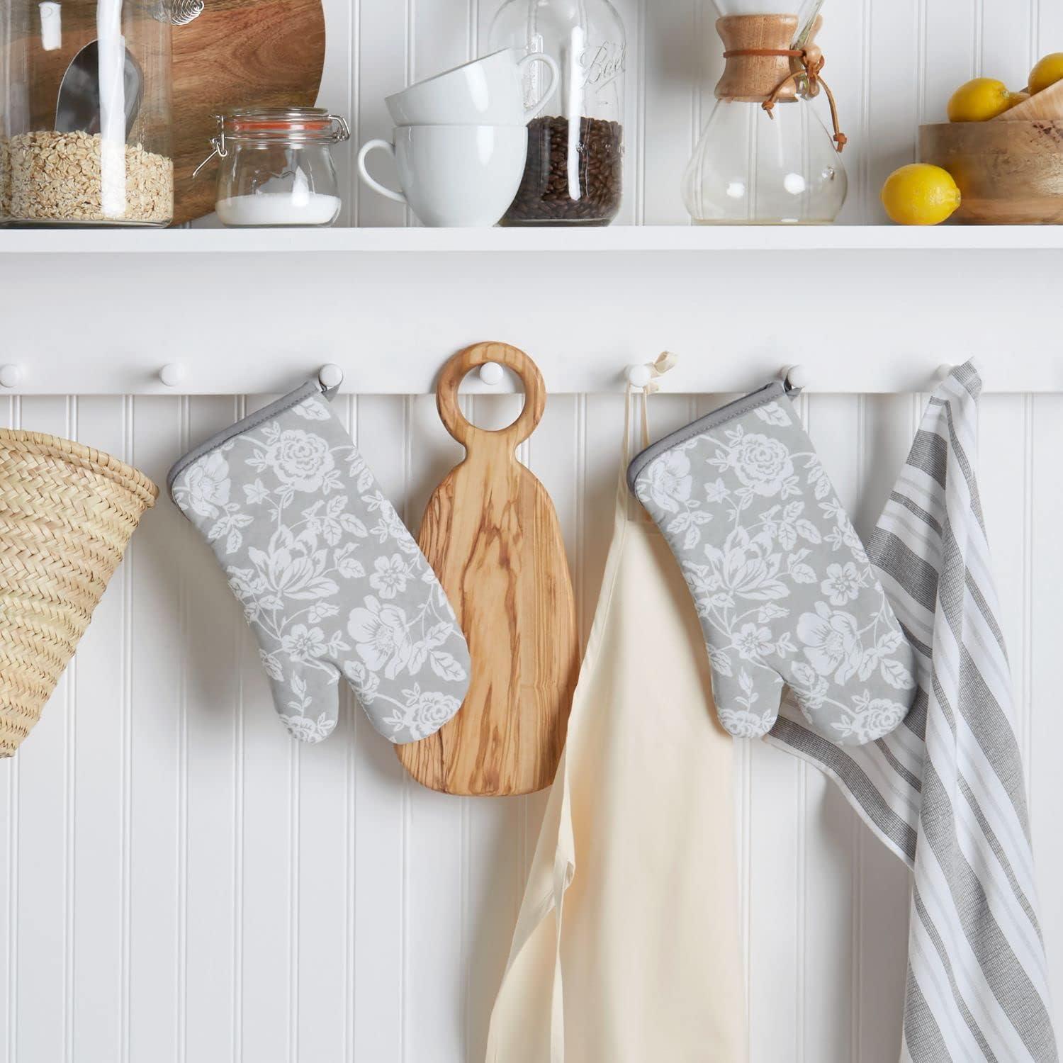 imageMartha Stewart Thin Stripe Oven Mitt 2Pack Set Blue 7quotx13quotFloral Vine