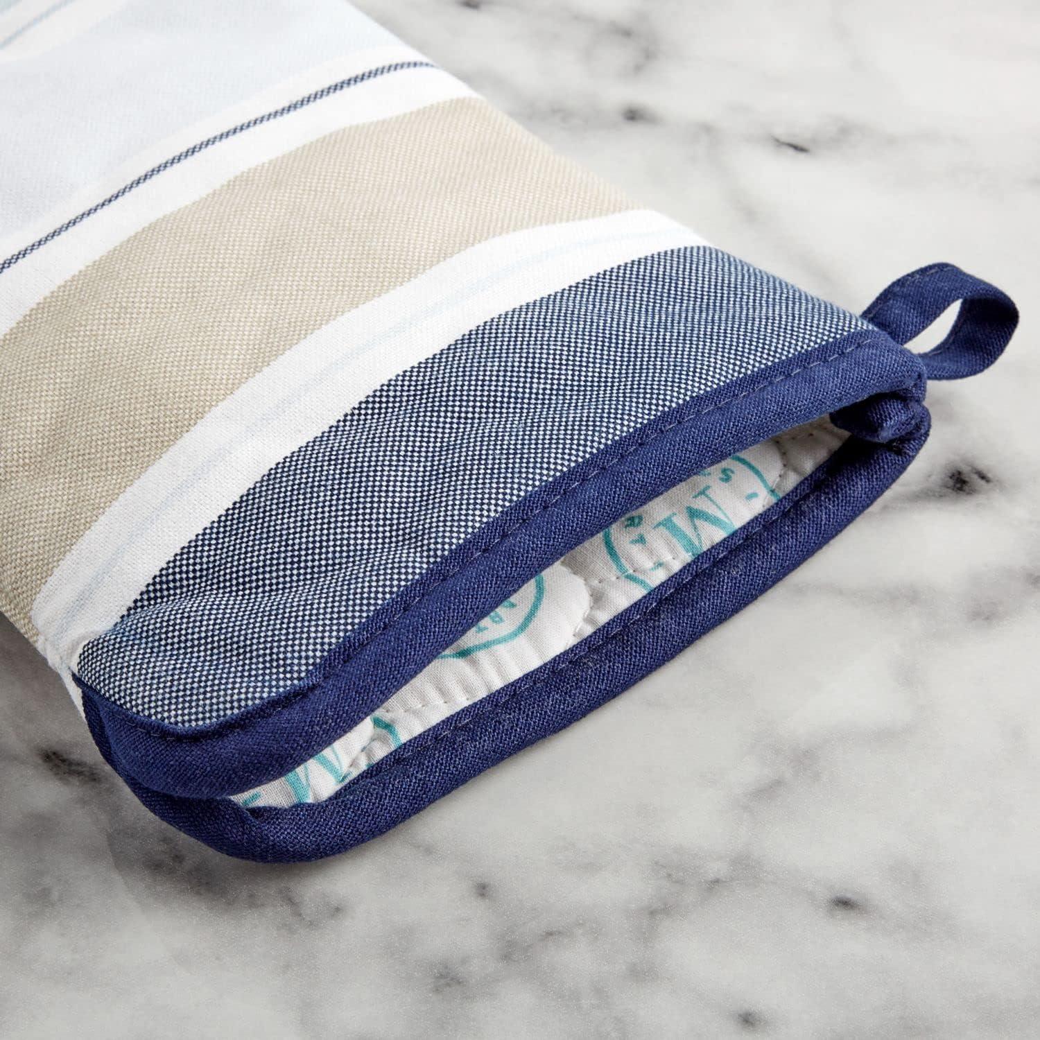 imageMartha Stewart Thin Stripe Oven Mitt 2Pack Set Blue 7quotx13quotThin Stripe