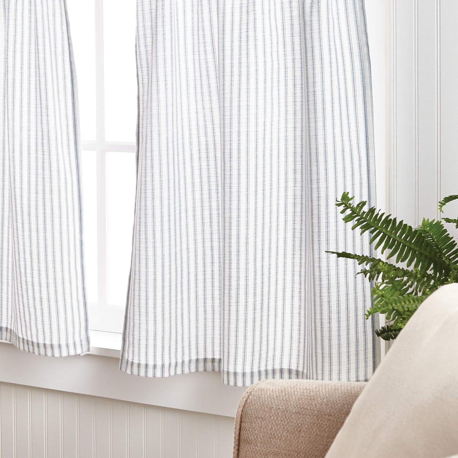 imageMartha Stewart Ticking Stripe 3Piece Window Curtain Valance and Tiers Set White IndigoWhite Indigo