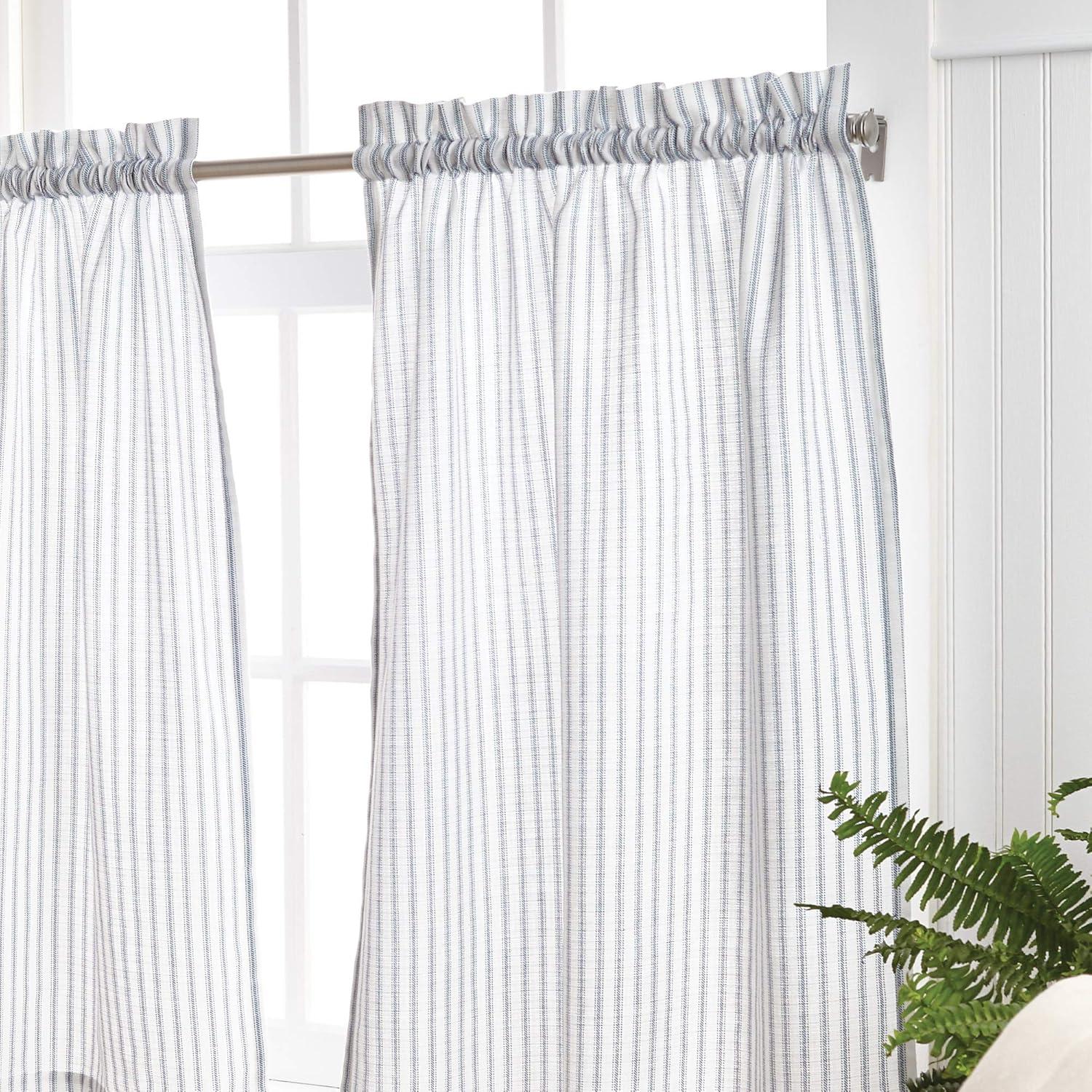 imageMartha Stewart Ticking Stripe 3Piece Window Curtain Valance and Tiers Set White IndigoWhite Indigo