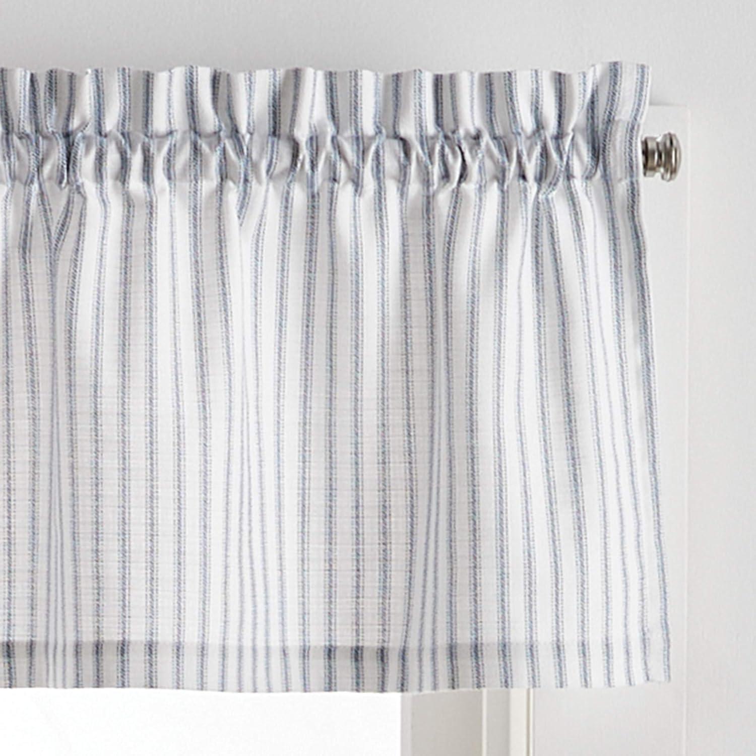 imageMartha Stewart Ticking Stripe 3Piece Window Curtain Valance and Tiers Set White IndigoWhite Indigo